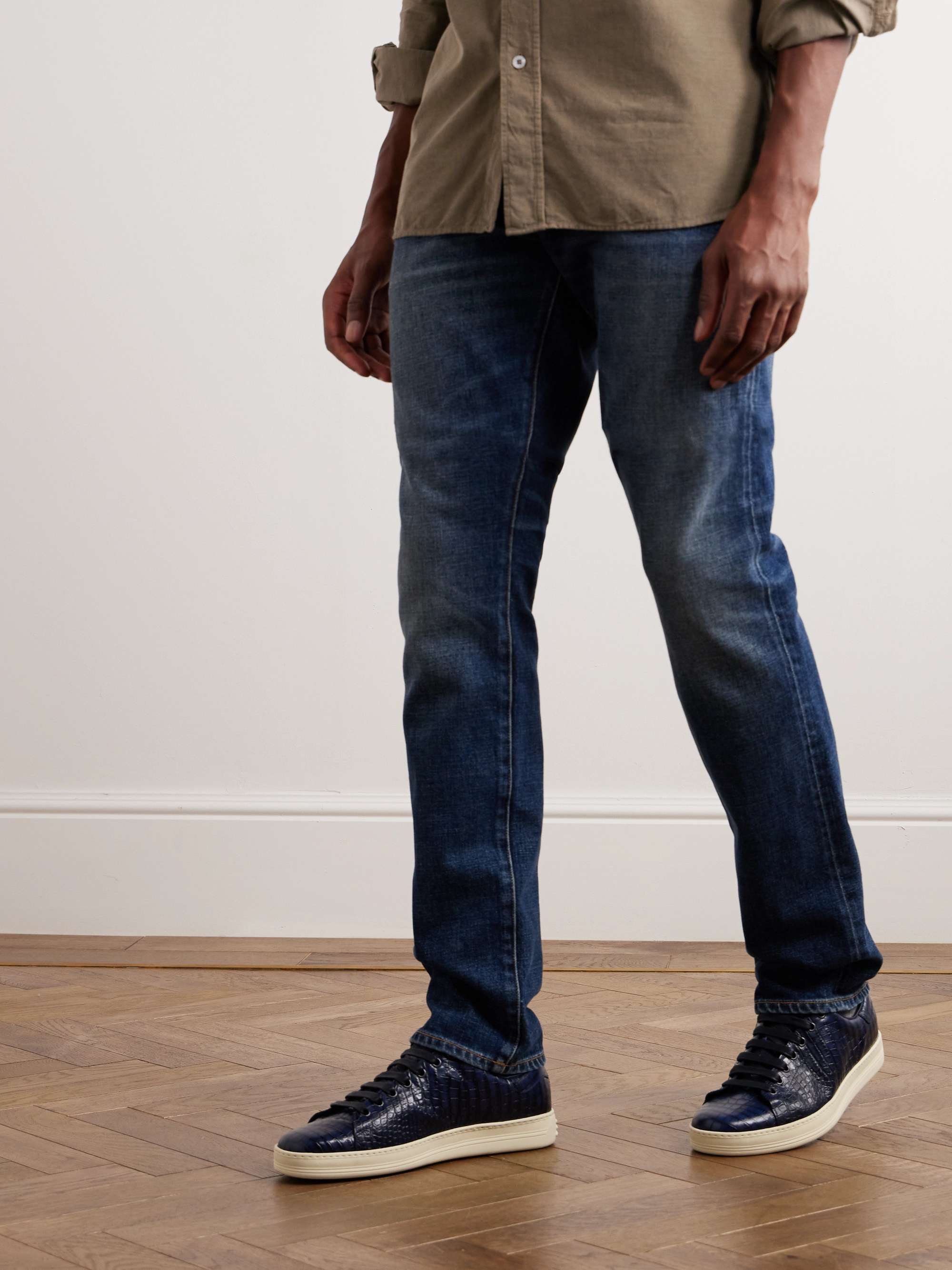 TOM FORD Warwick Croc-Effect Leather Sneakers