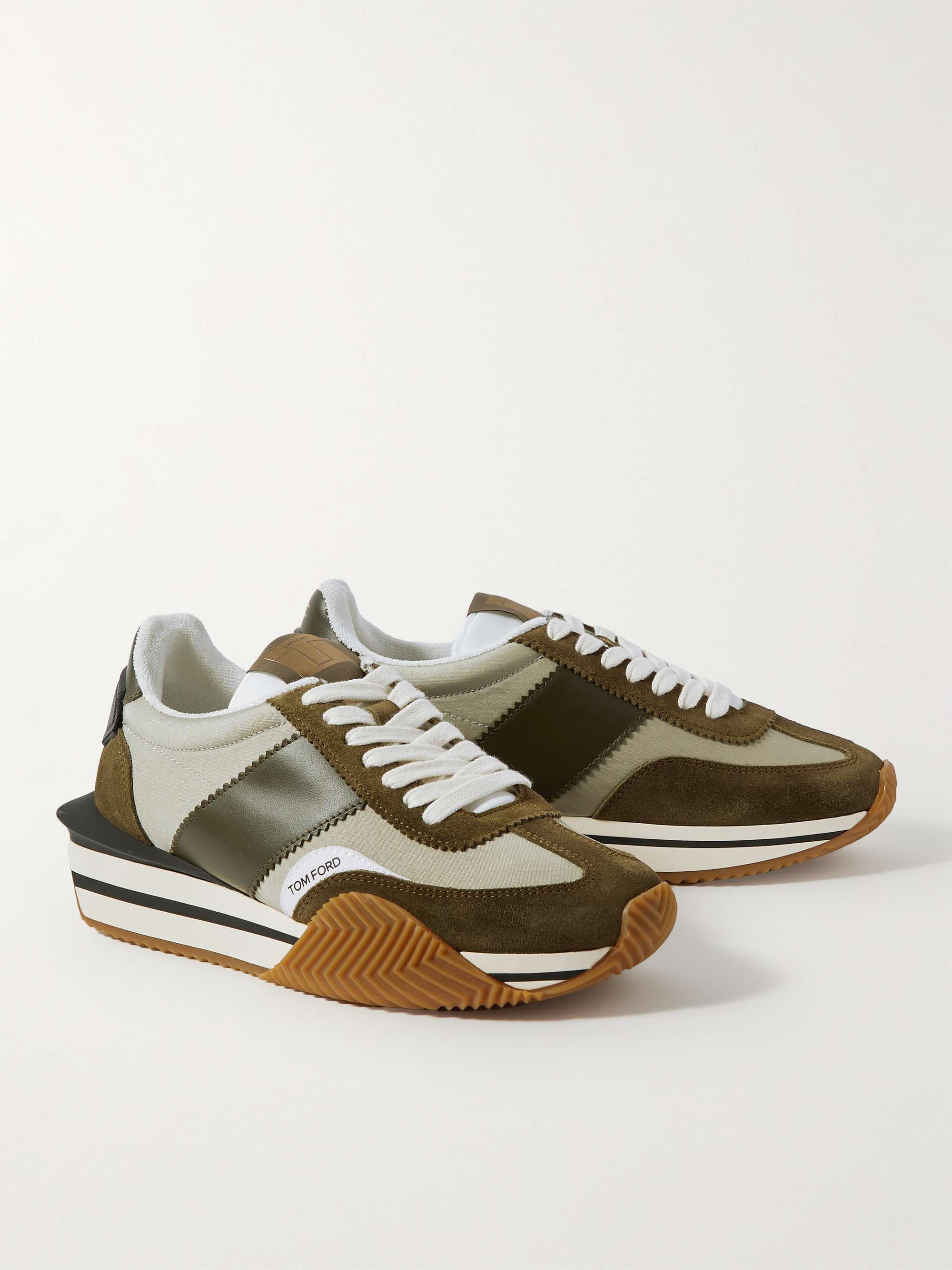 TOM FORD James Rubber-Trimmed Leather, Suede and Nylon Sneakers