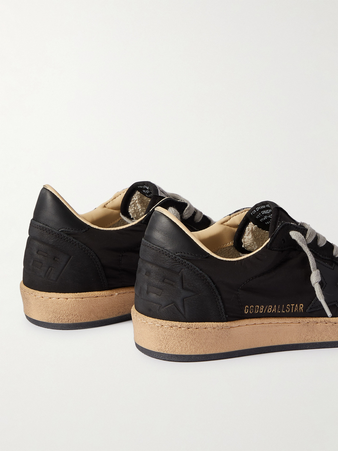 Shop Golden Goose Ball Star Distressed Nubuck And Leather-trimmed Nylon Sneakers In Black