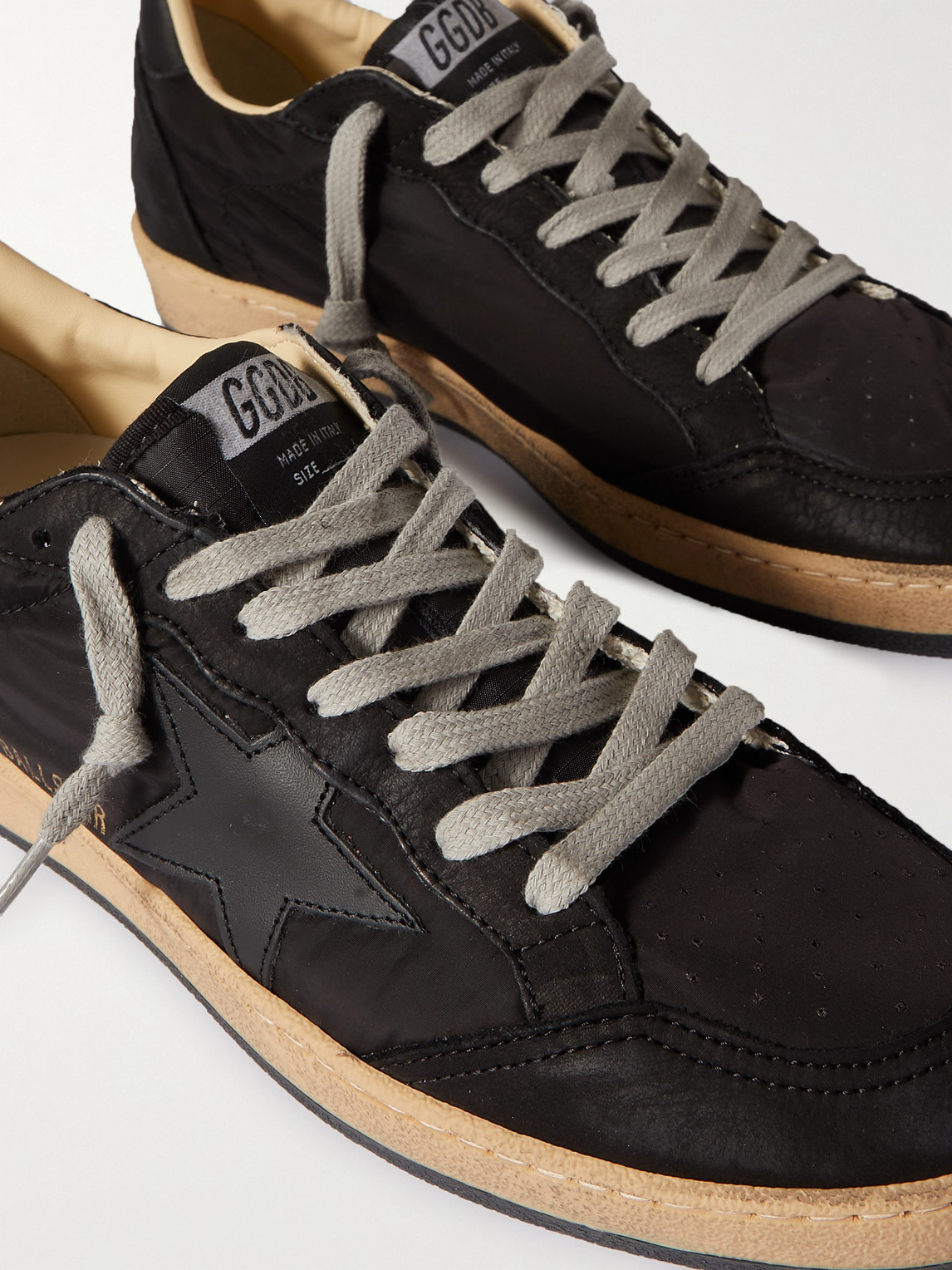 Shop Golden Goose Ball Star Distressed Nubuck And Leather-trimmed Nylon Sneakers In Black