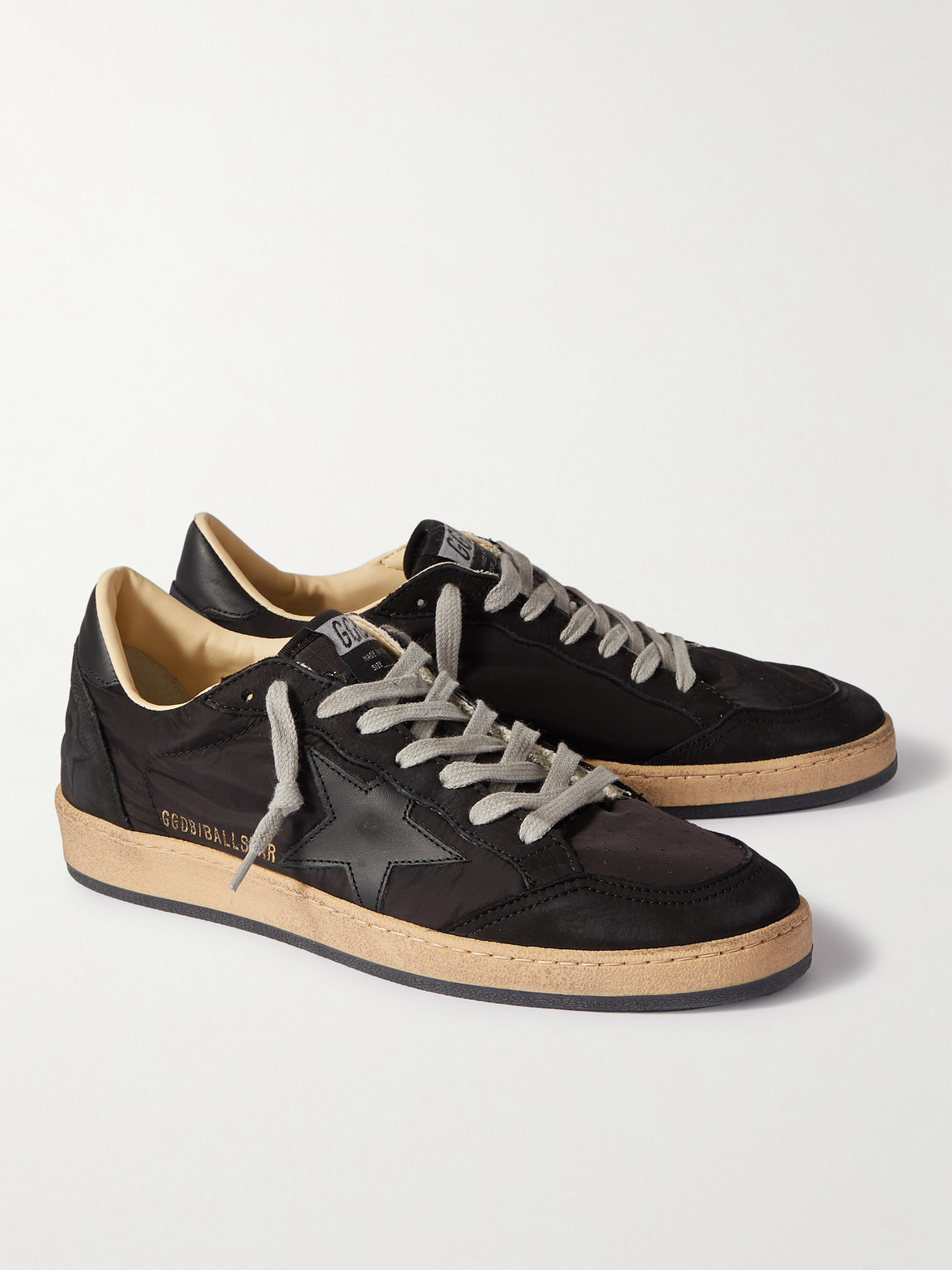 Shop Golden Goose Ball Star Distressed Nubuck And Leather-trimmed Nylon Sneakers In Black