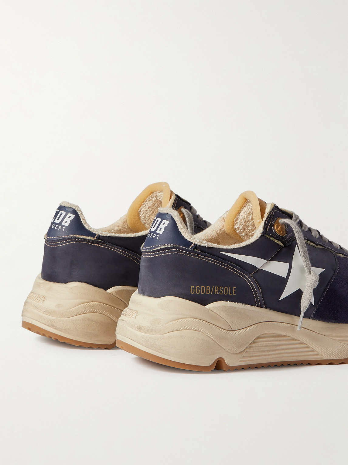 Shop Golden Goose Running Sole Distressed Suede-trimmed Nylon Sneakers In Blue