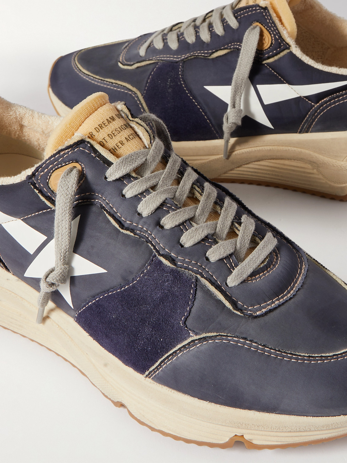 Shop Golden Goose Running Sole Distressed Suede-trimmed Nylon Sneakers In Blue