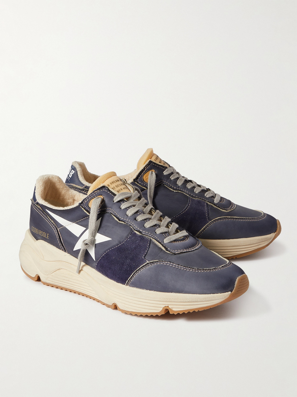 Shop Golden Goose Running Sole Distressed Suede-trimmed Nylon Sneakers In Blue