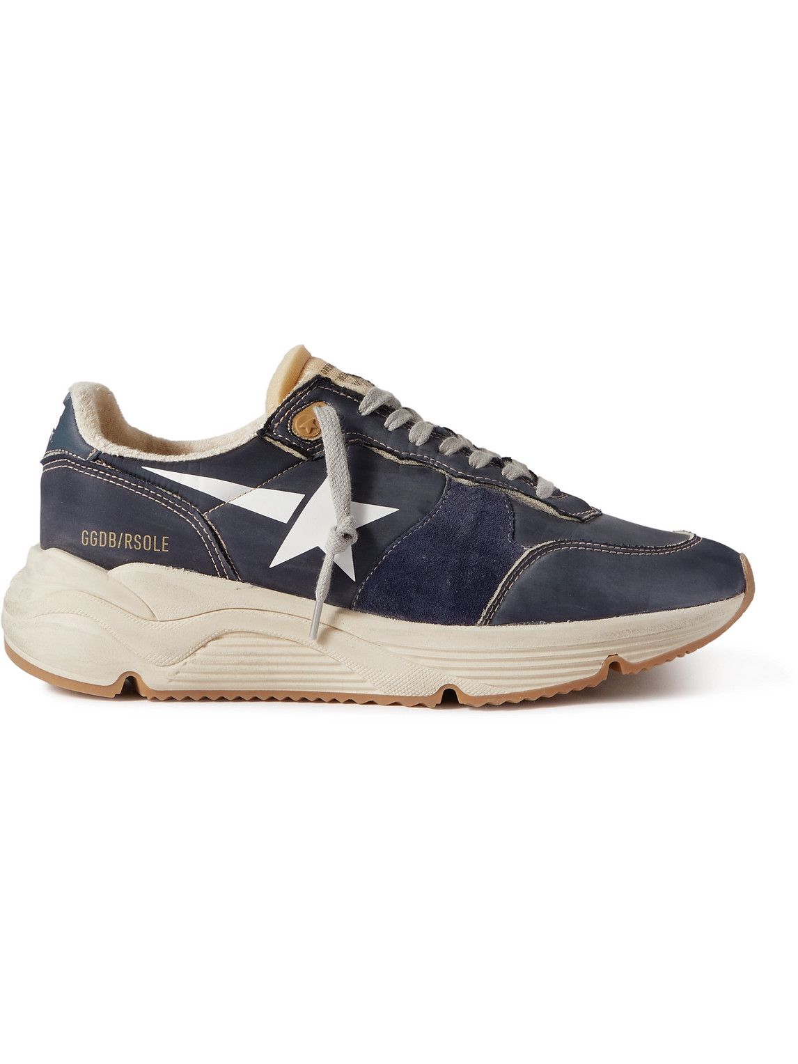 Golden Goose Running Sole Distressed Suede-trimmed Nylon Sneakers In Blue