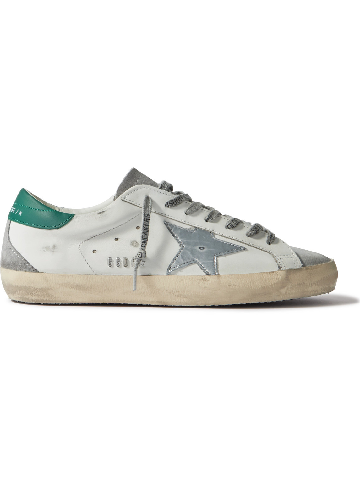 Golden Goose Super-star Distressed Suede-trimmed Leather Sneakers In White