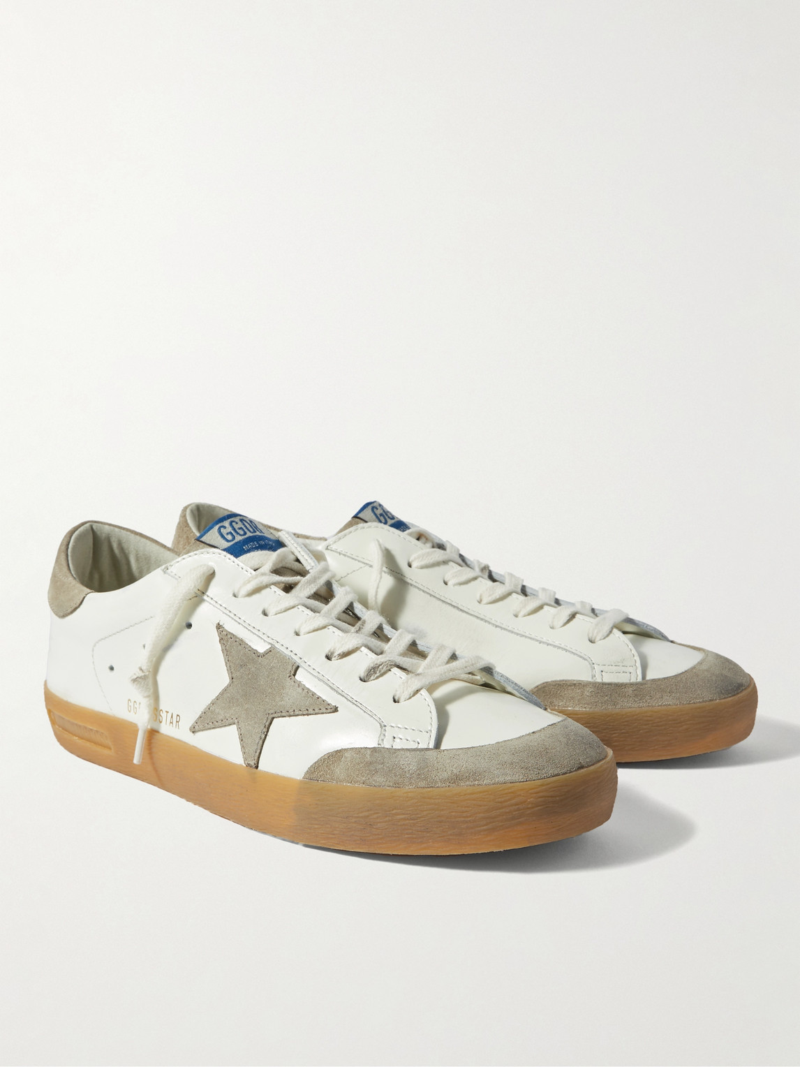 Shop Golden Goose Super-star Penstar Leather And Suede Sneakers In Neutrals