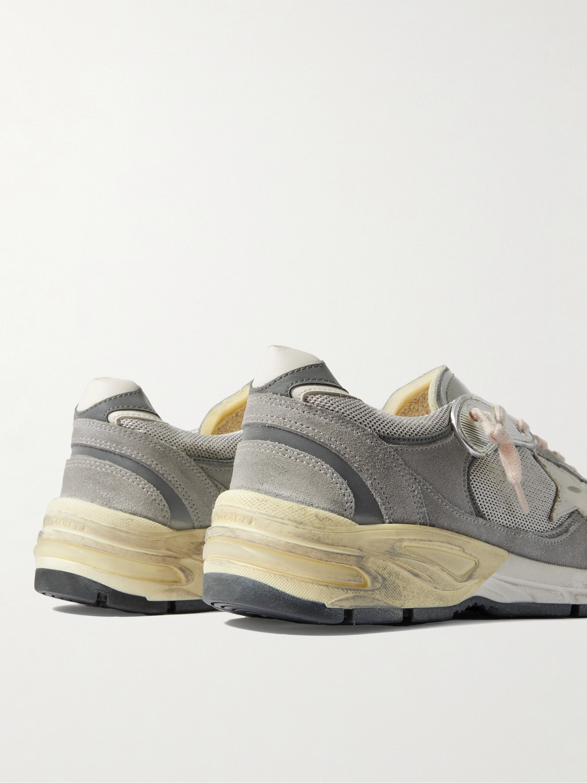 Shop Golden Goose Dad-star Distressed Leather-trimmed Suede And Mesh Sneakers In Gray