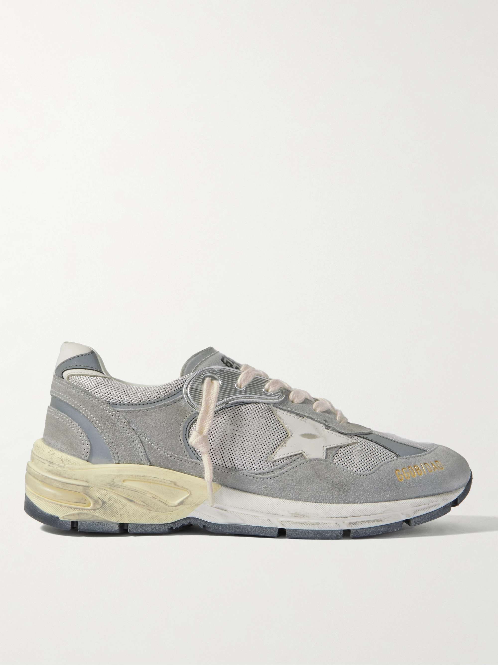 GOLDEN GOOSE Dad-Star Distressed Leather-Trimmed Suede and Mesh Sneakers  for Men | MR PORTER