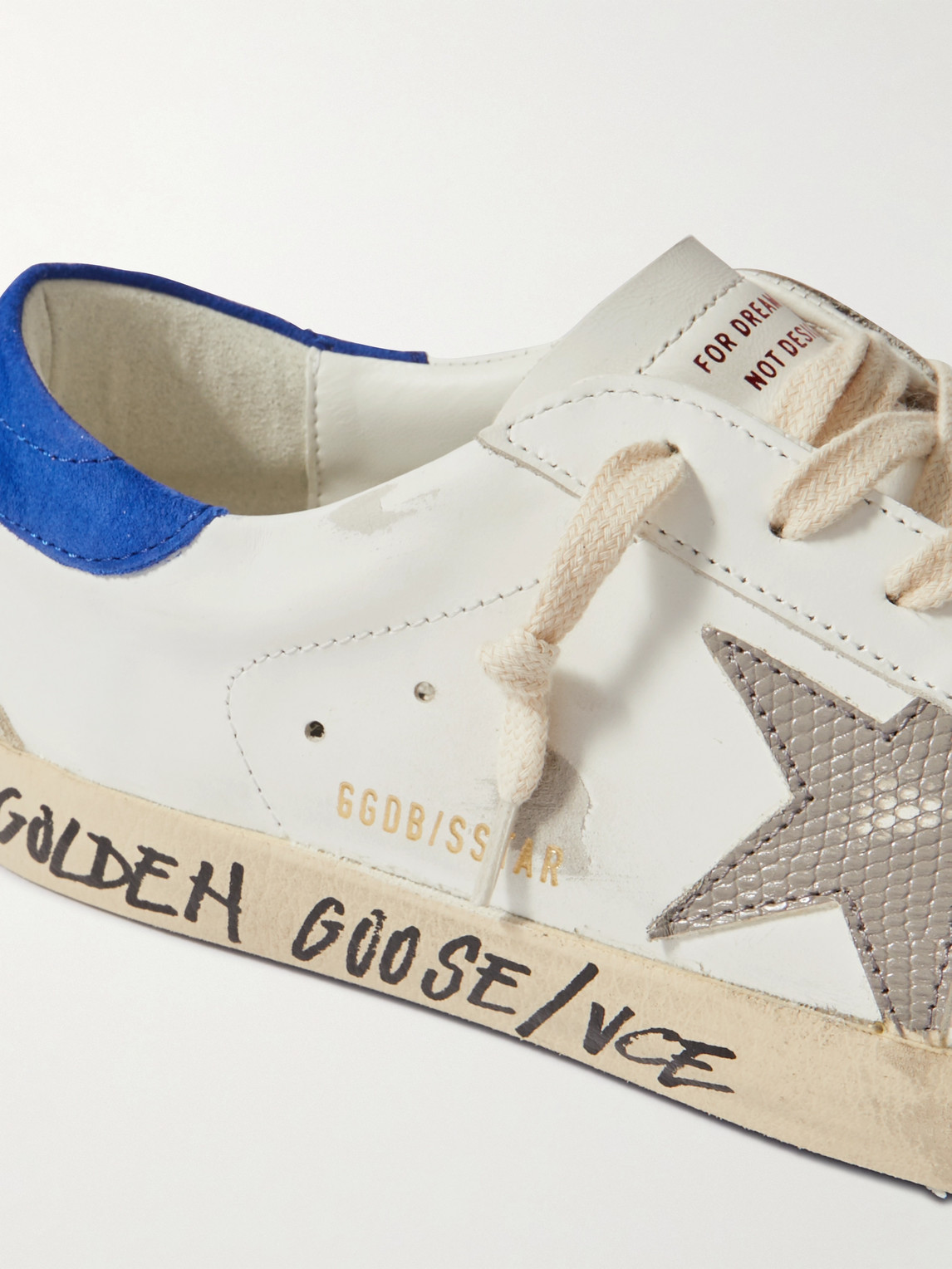 Shop Golden Goose Super-star Distressed Printed Suede-trimmed Leather Sneakers In White