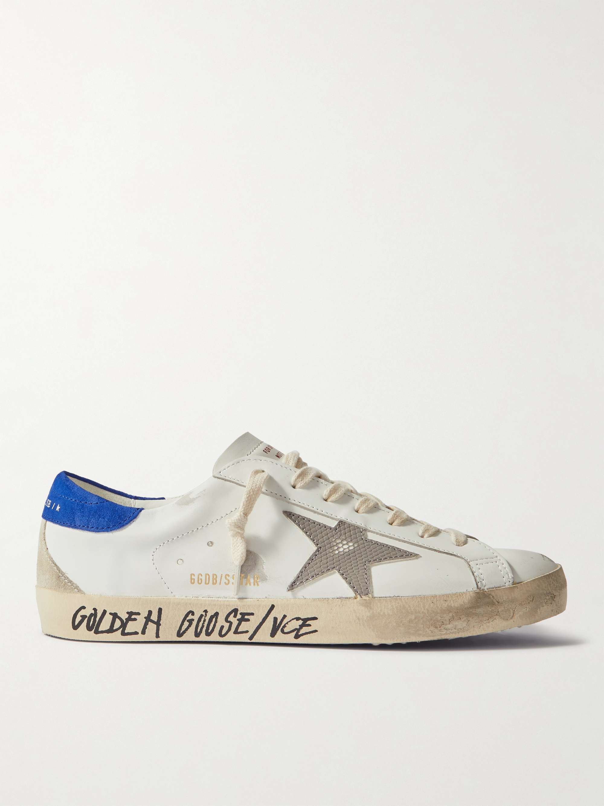 GOLDEN GOOSE Super-Star Distressed Printed Suede-Trimmed Leather Sneakers  for Men | MR PORTER