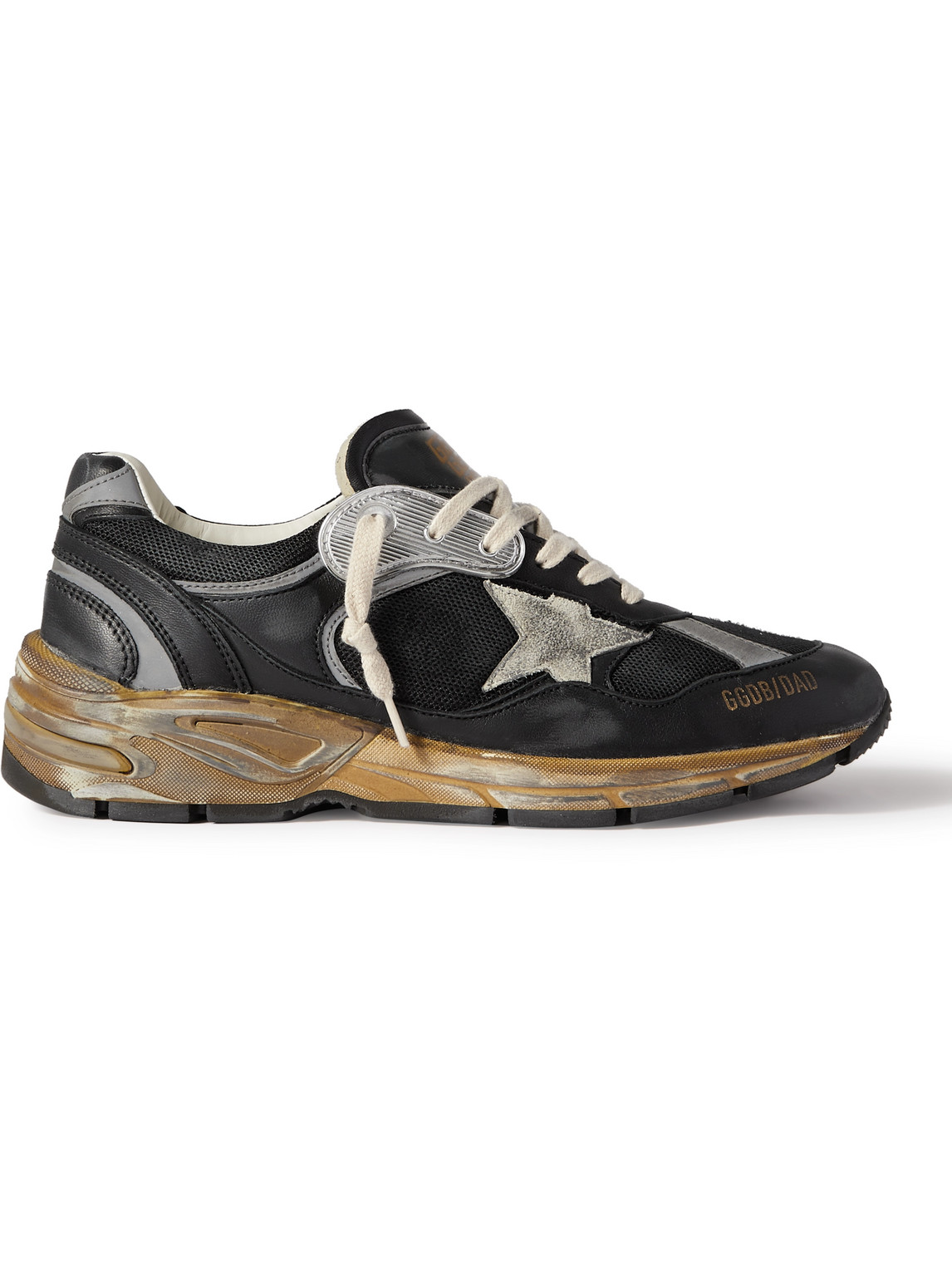 Shop Golden Goose Running Dad Distressed Scuba And Leather-trimmed Mesh And Suede Sneakers In Black