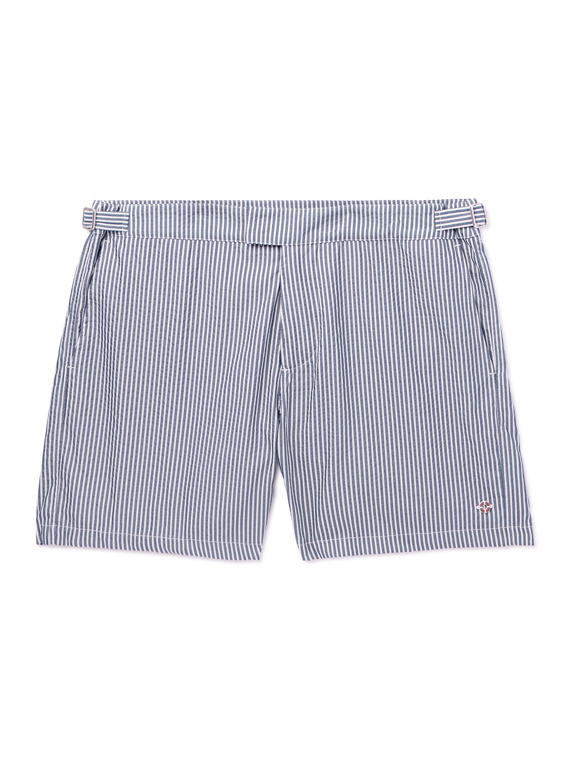 Schooner Straight-Leg Mid-Length Striped Seersucker Swim Shorts