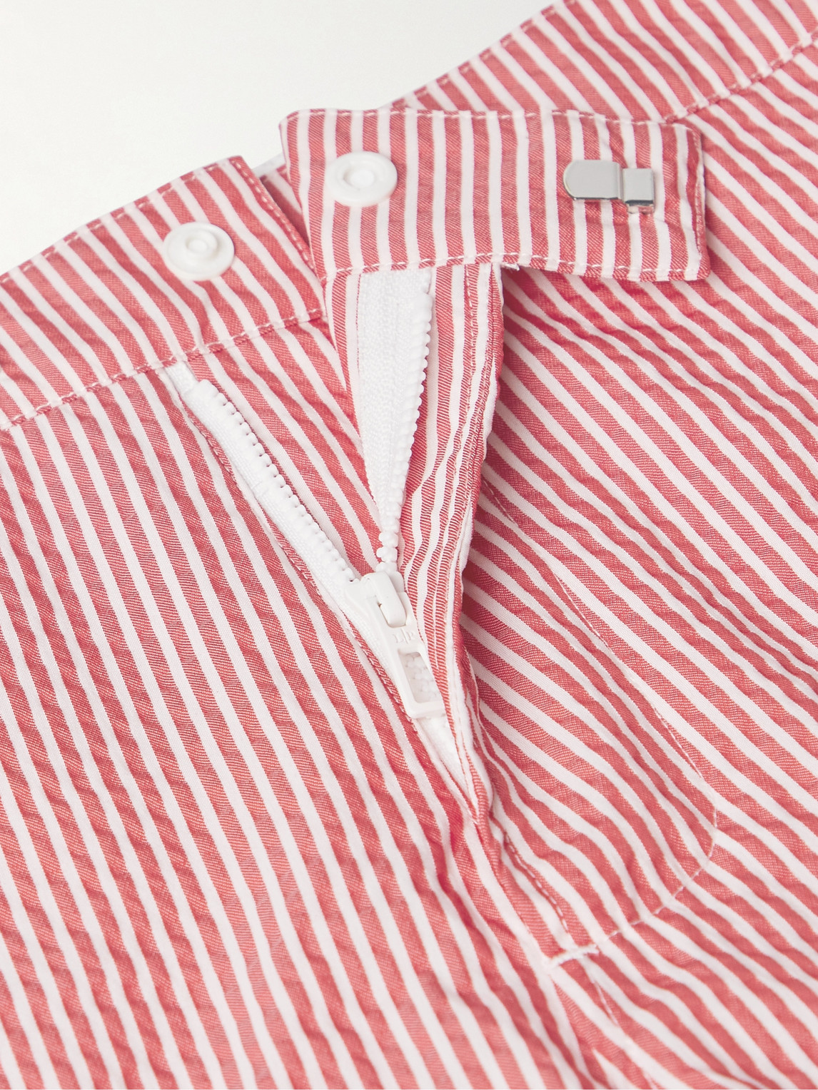 Shop Loro Piana Schooner Straight-leg Mid-length Striped Seersucker Swim Shorts In Red