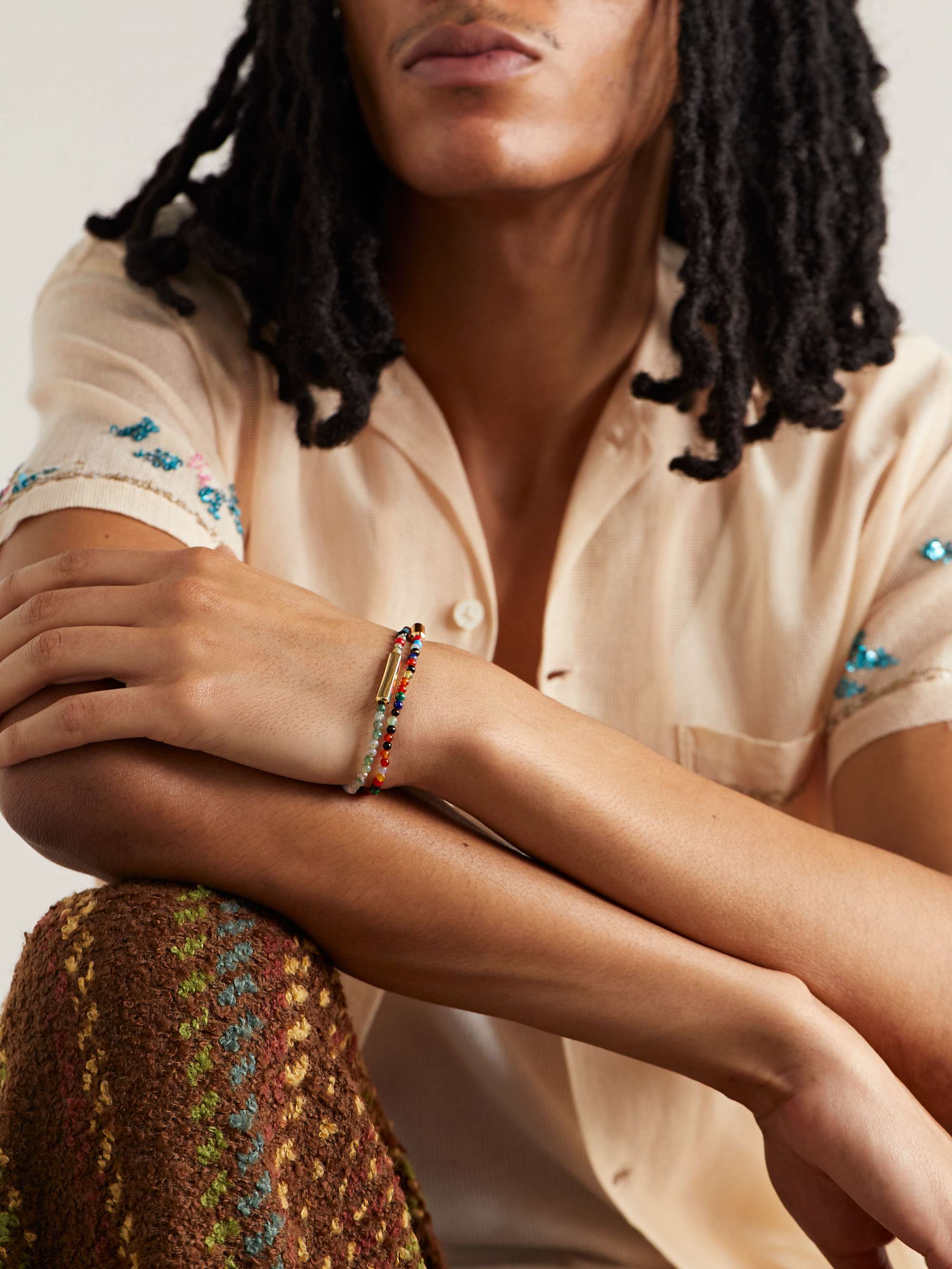 LUIS MORAIS Gold and Agate Beaded Wrap Bracelet