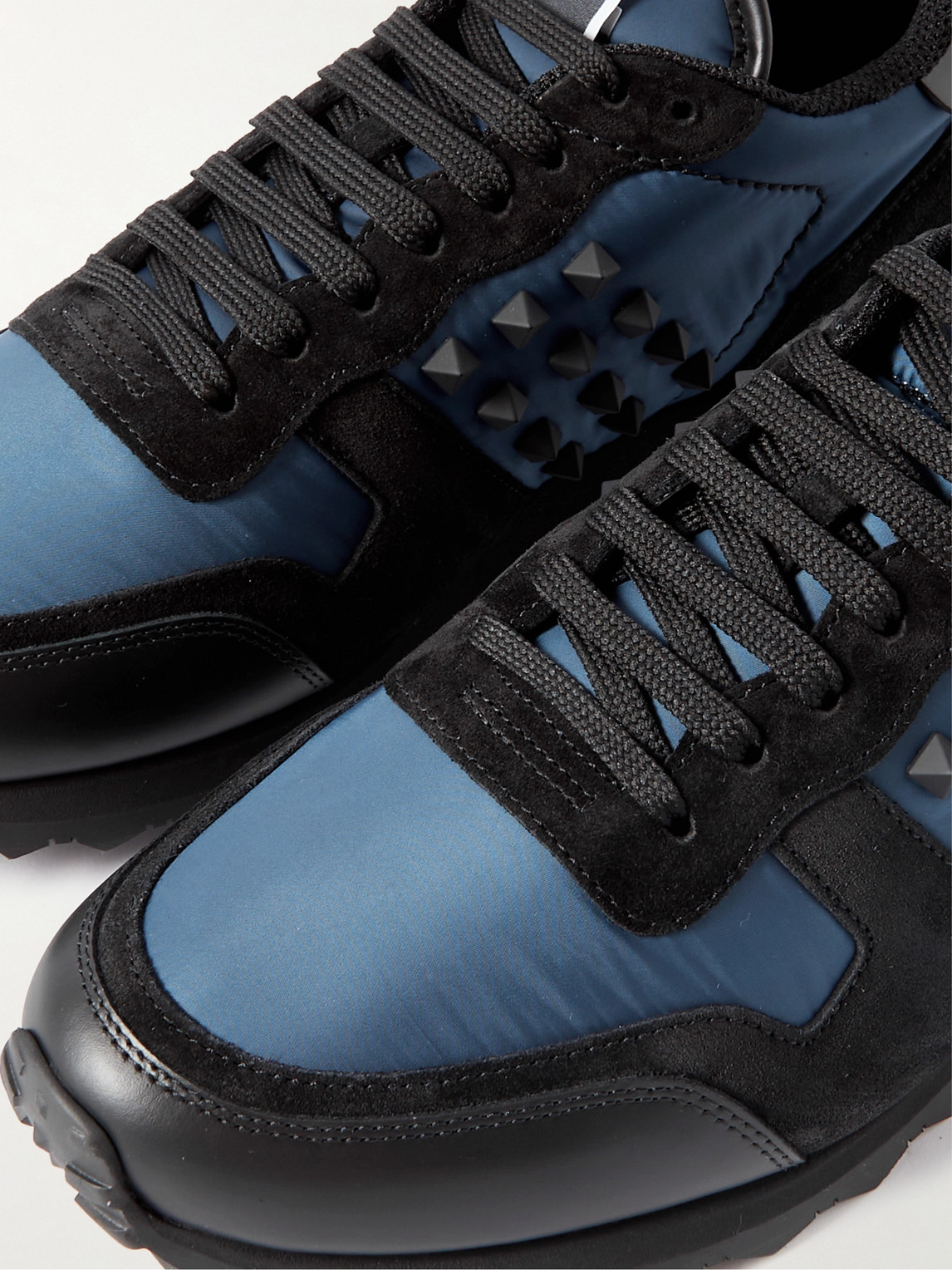 Shop Valentino Rockstud Leather, Suede And Shell Sneakers In Blue