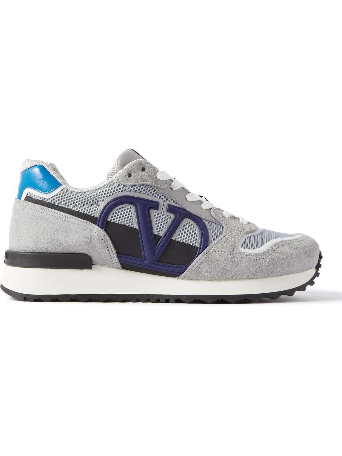 Shop Valentino Suede, Leather And Mesh Sneakers In Gray