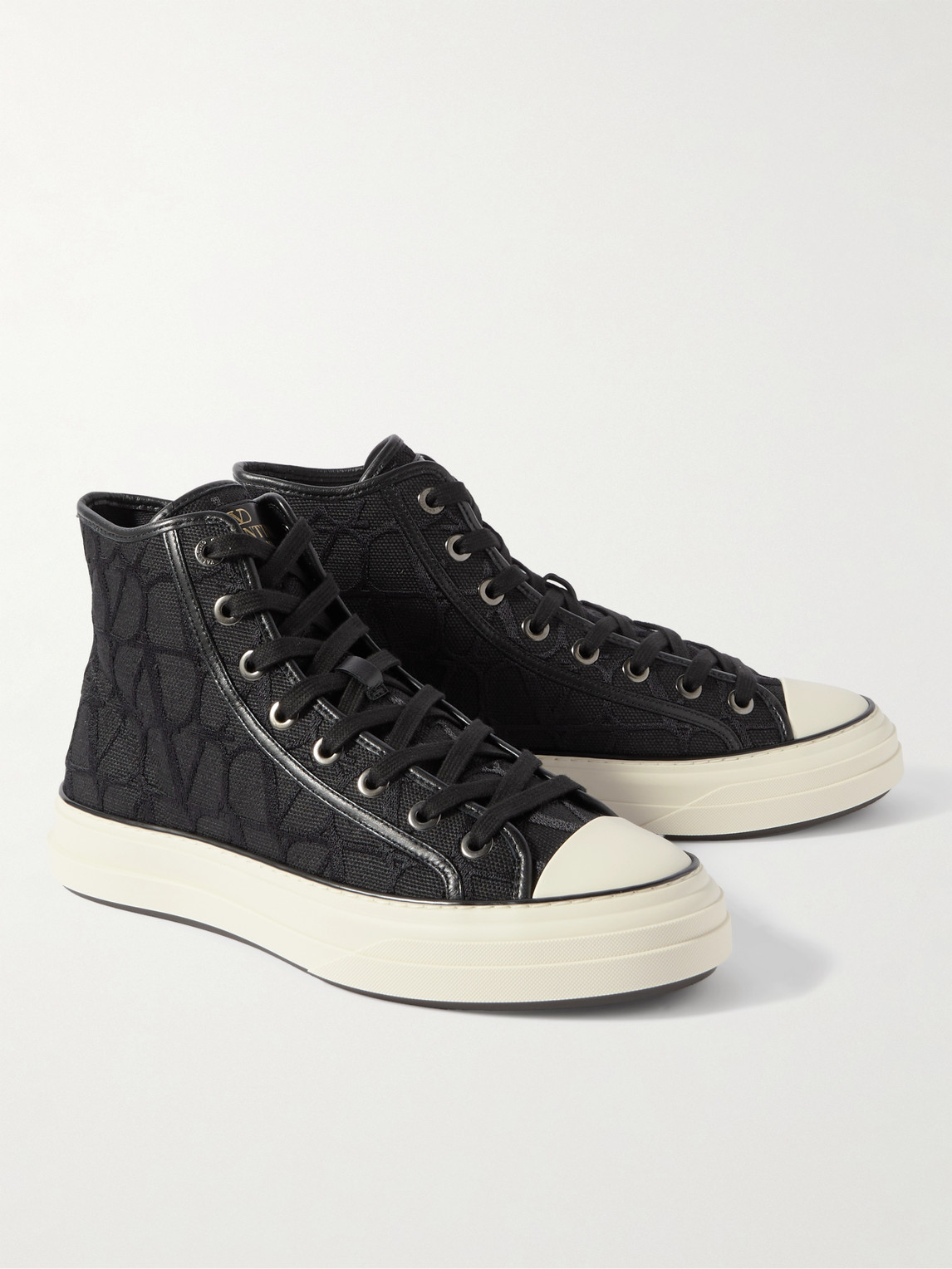 Shop Valentino Toile Canvas High-top Sneakers In Black