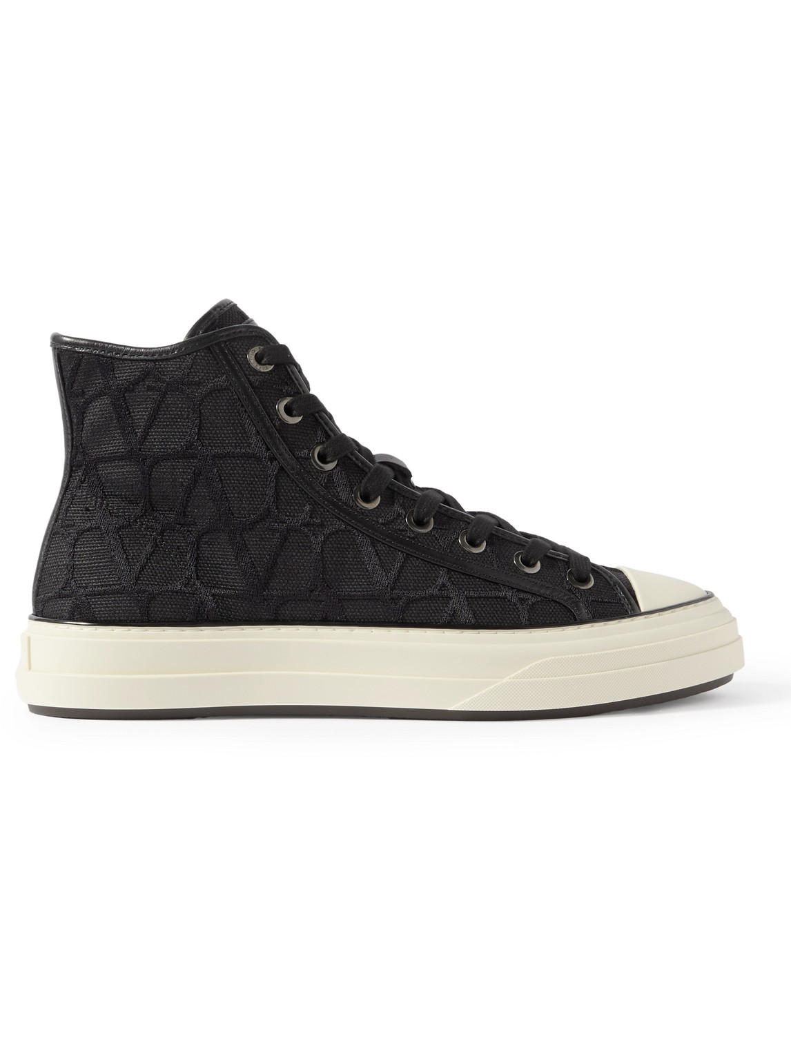 Shop Valentino Toile Canvas High-top Sneakers In Black