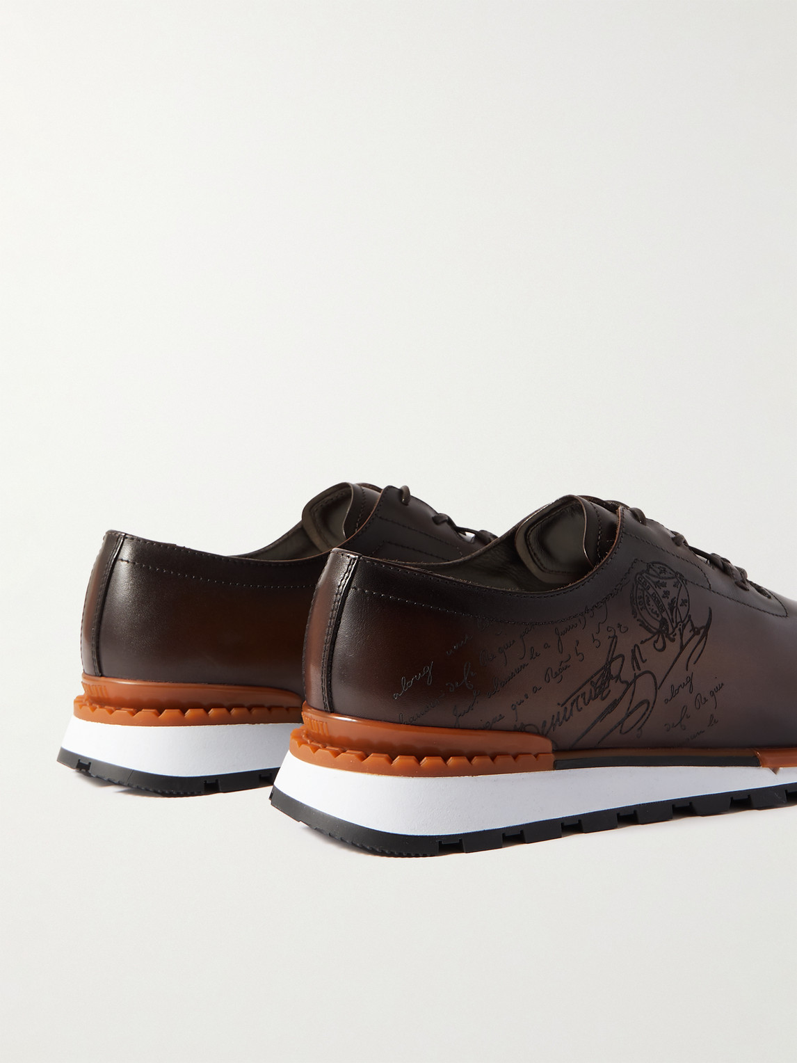 Shop Berluti Fast Track Scritto Venezia Leather Sneakers In Brown