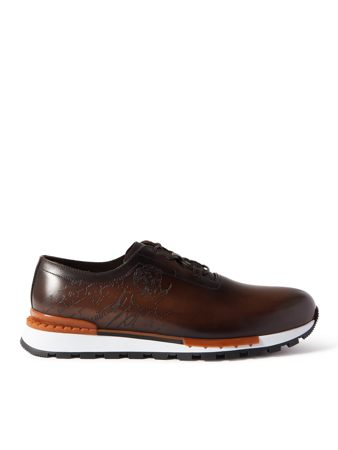 Berluti Fast Track Scritto Venezia Leather Trainers In Brown