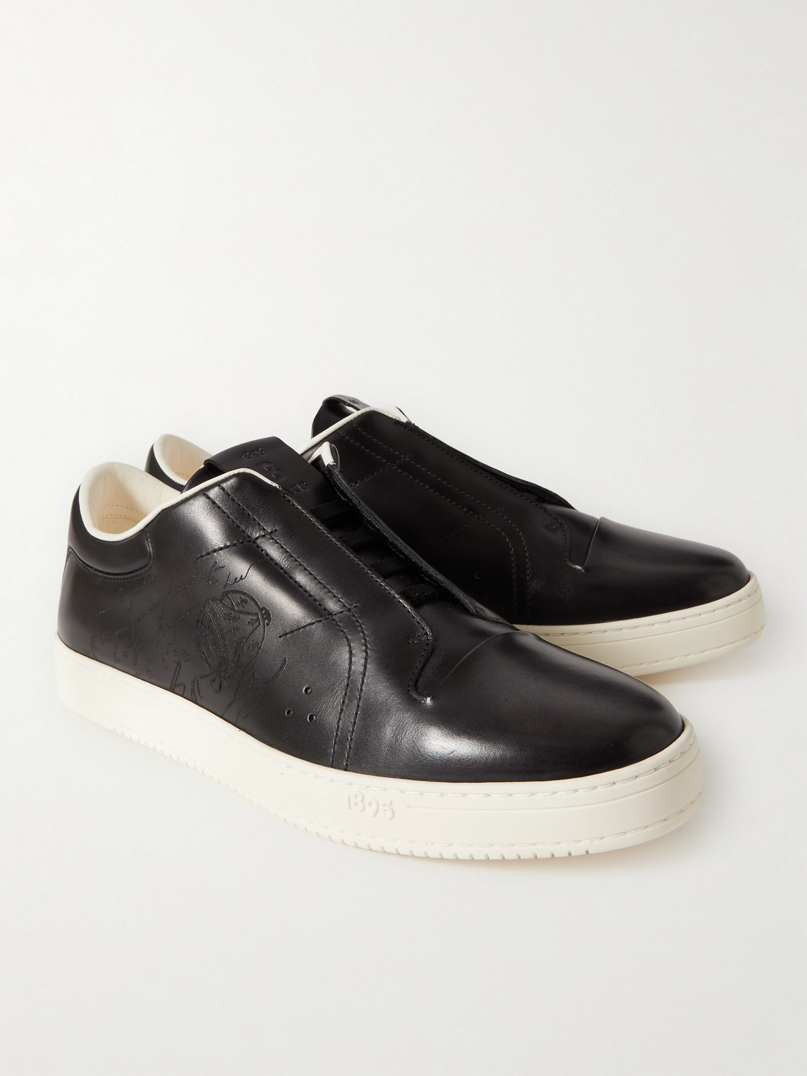 Shop Berluti Playtime Scritto Venezia Leather Slip-on Sneakers In Black