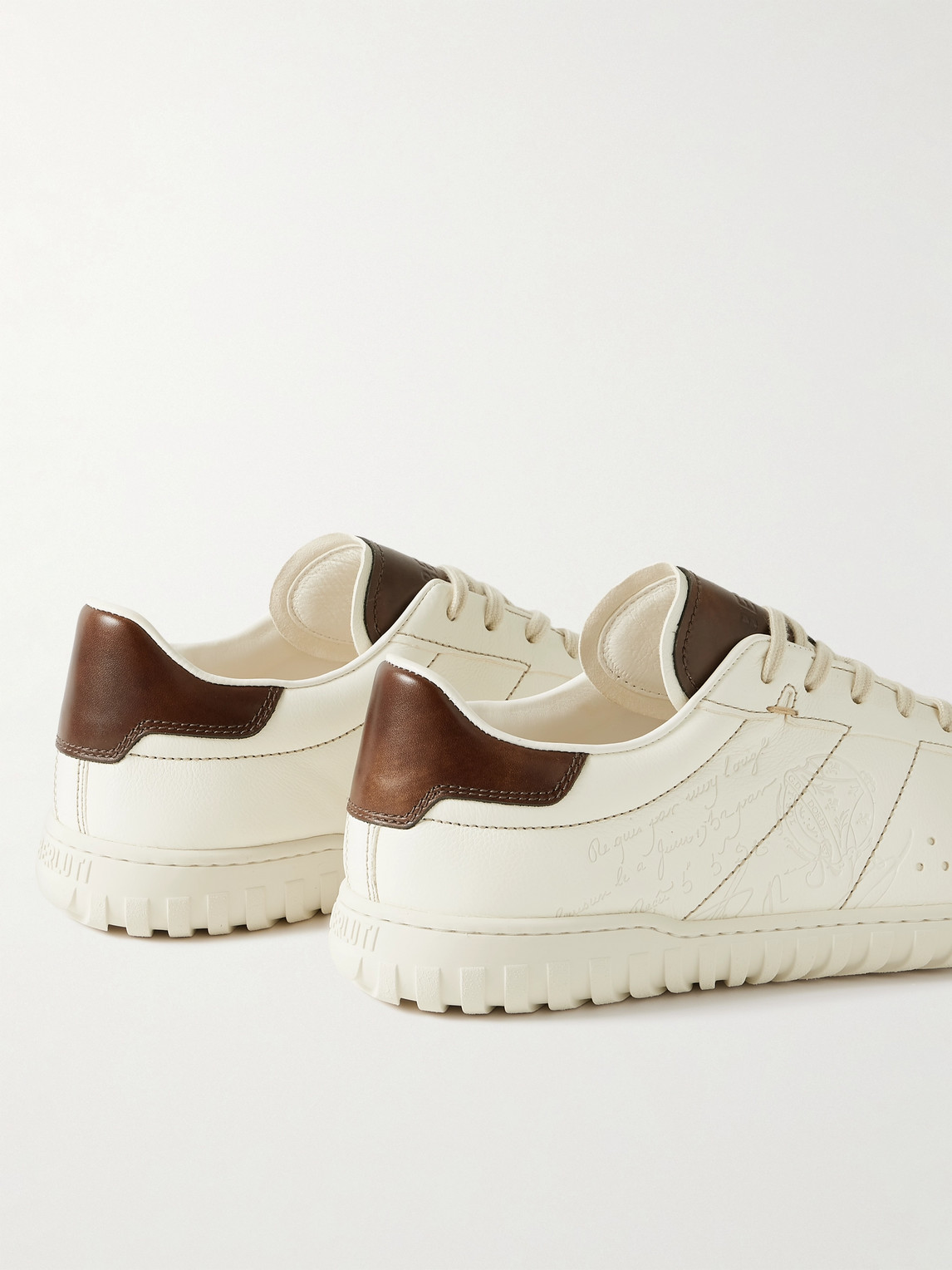 Shop Berluti Trainer Scritto Suede-trimmed Venezia Leather Sneakers In Neutrals