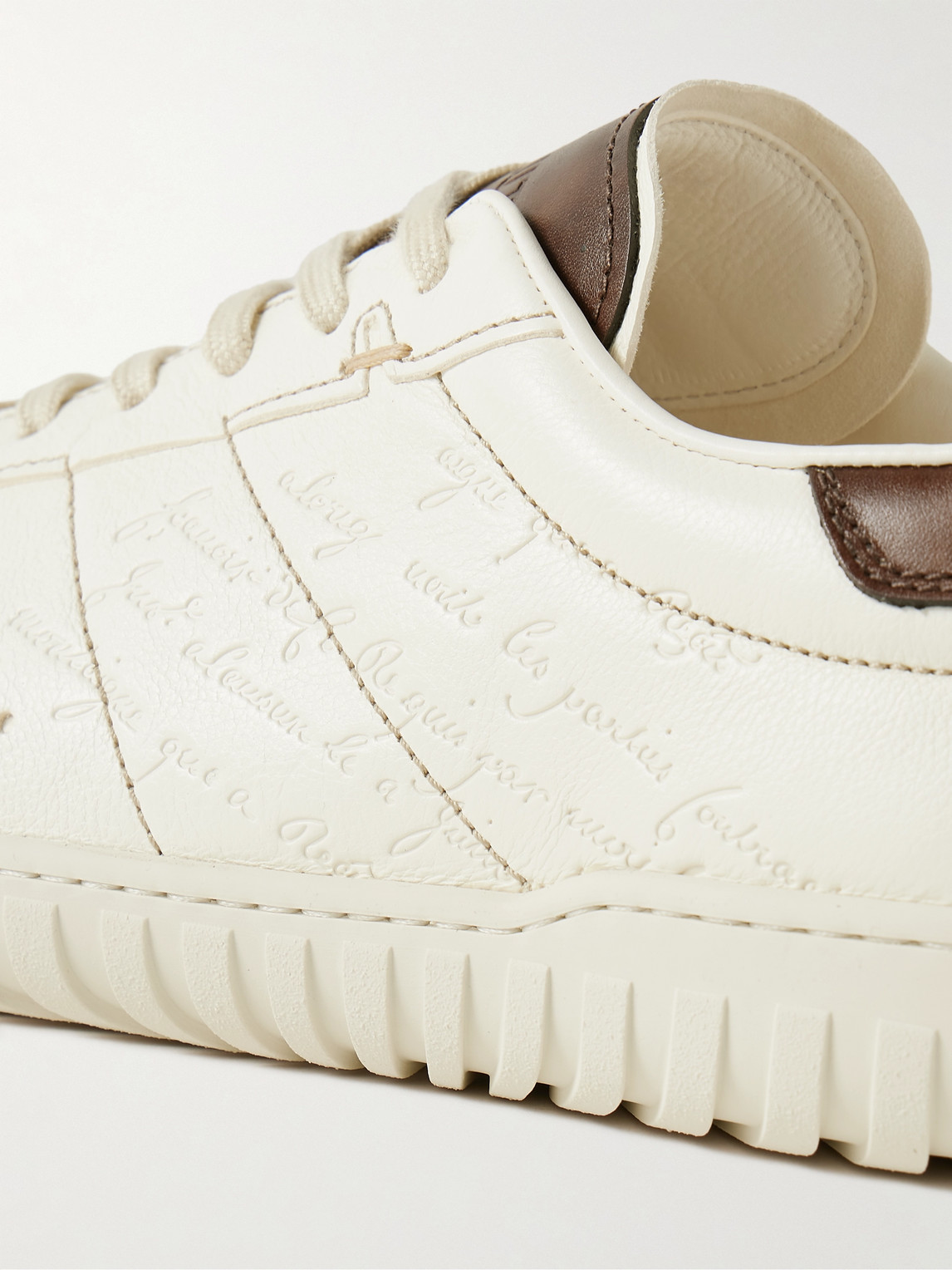 Shop Berluti Trainer Scritto Suede-trimmed Venezia Leather Sneakers In Neutrals