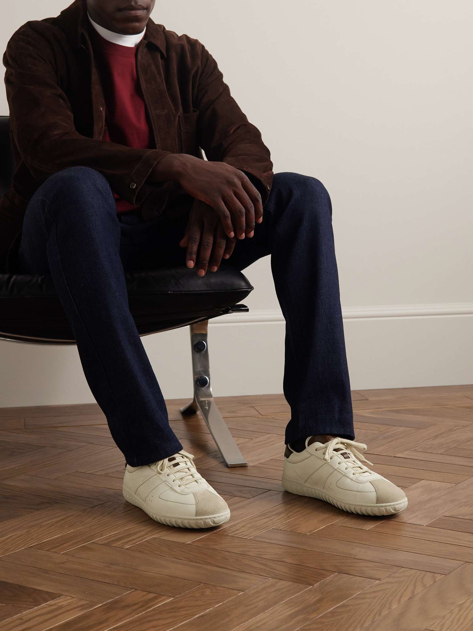 BERLUTI Trainer Scritto Suede-Trimmed Venezia Leather Sneakers for Men