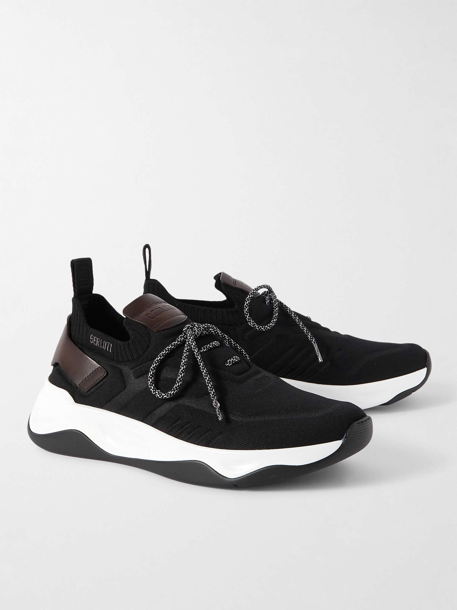 BERLUTI Shadow Venezia Leather-Trimmed Stretch-Knit Sneakers for Men ...