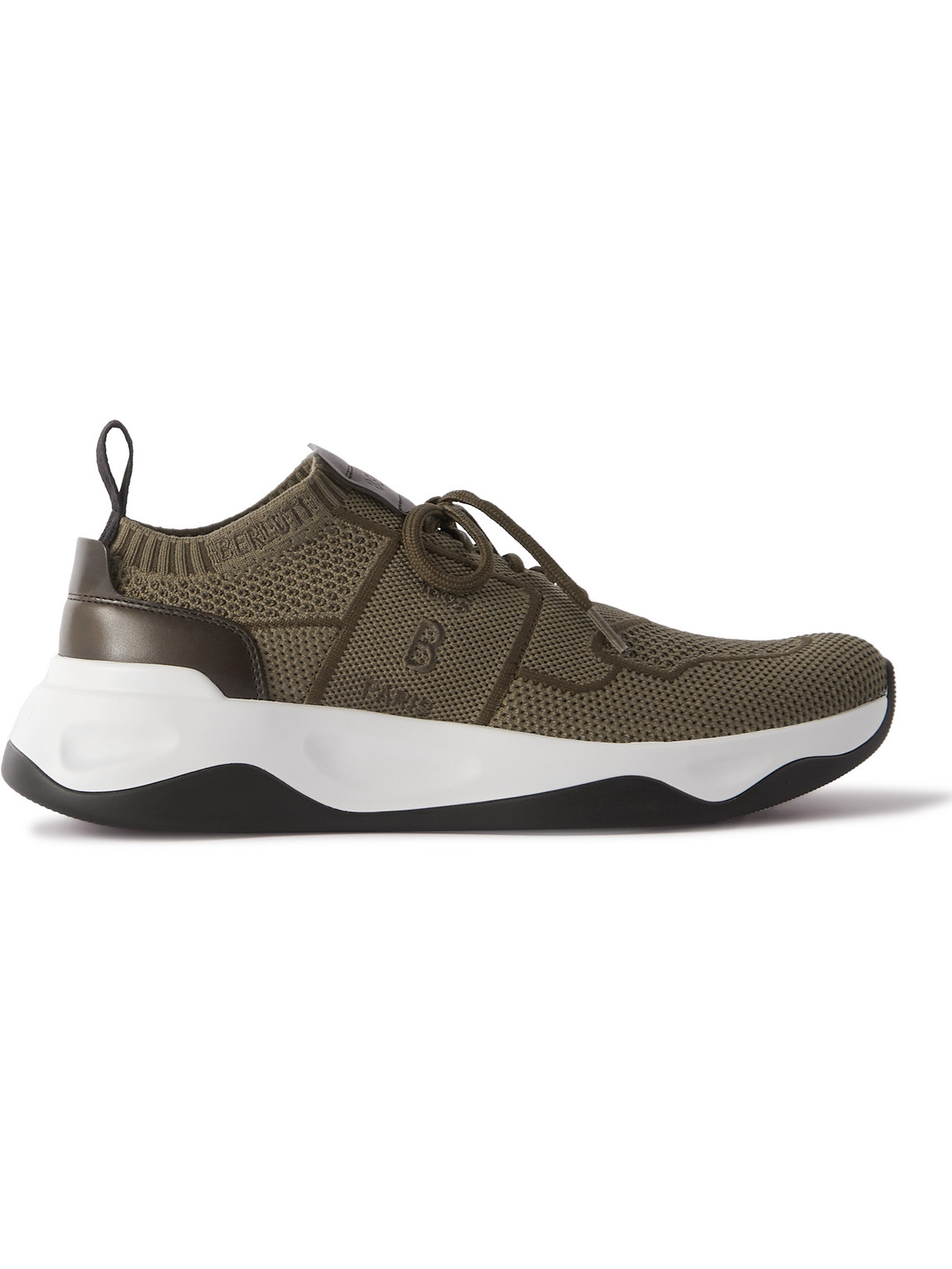 Shop Berluti Shadow Venezia Leather-trimmed Stretch-knit Sneakers In Brown