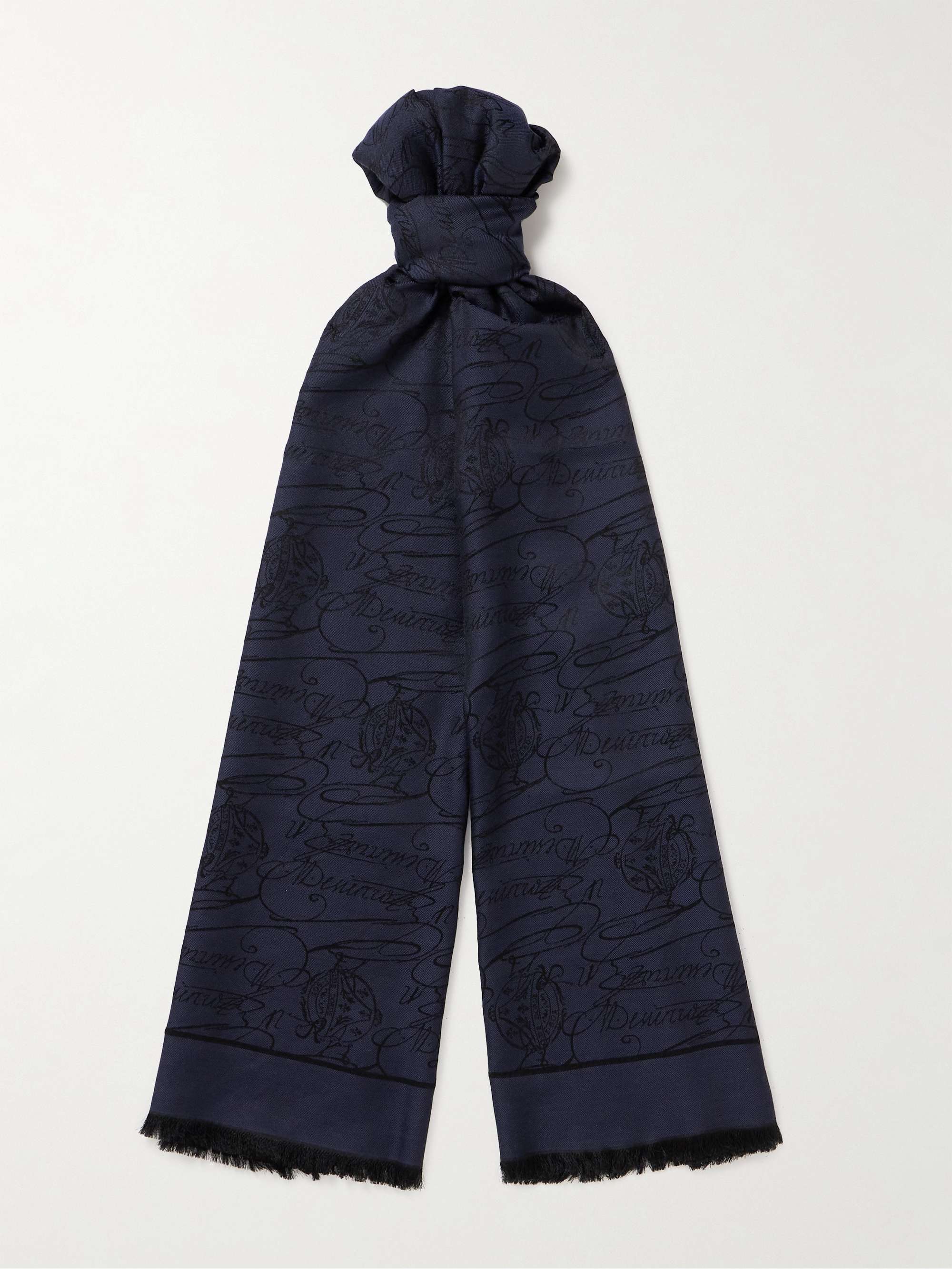 Scritto Arabesque Frayed Mulberry Silk and Cashmere-Blend Jacquard Scarf