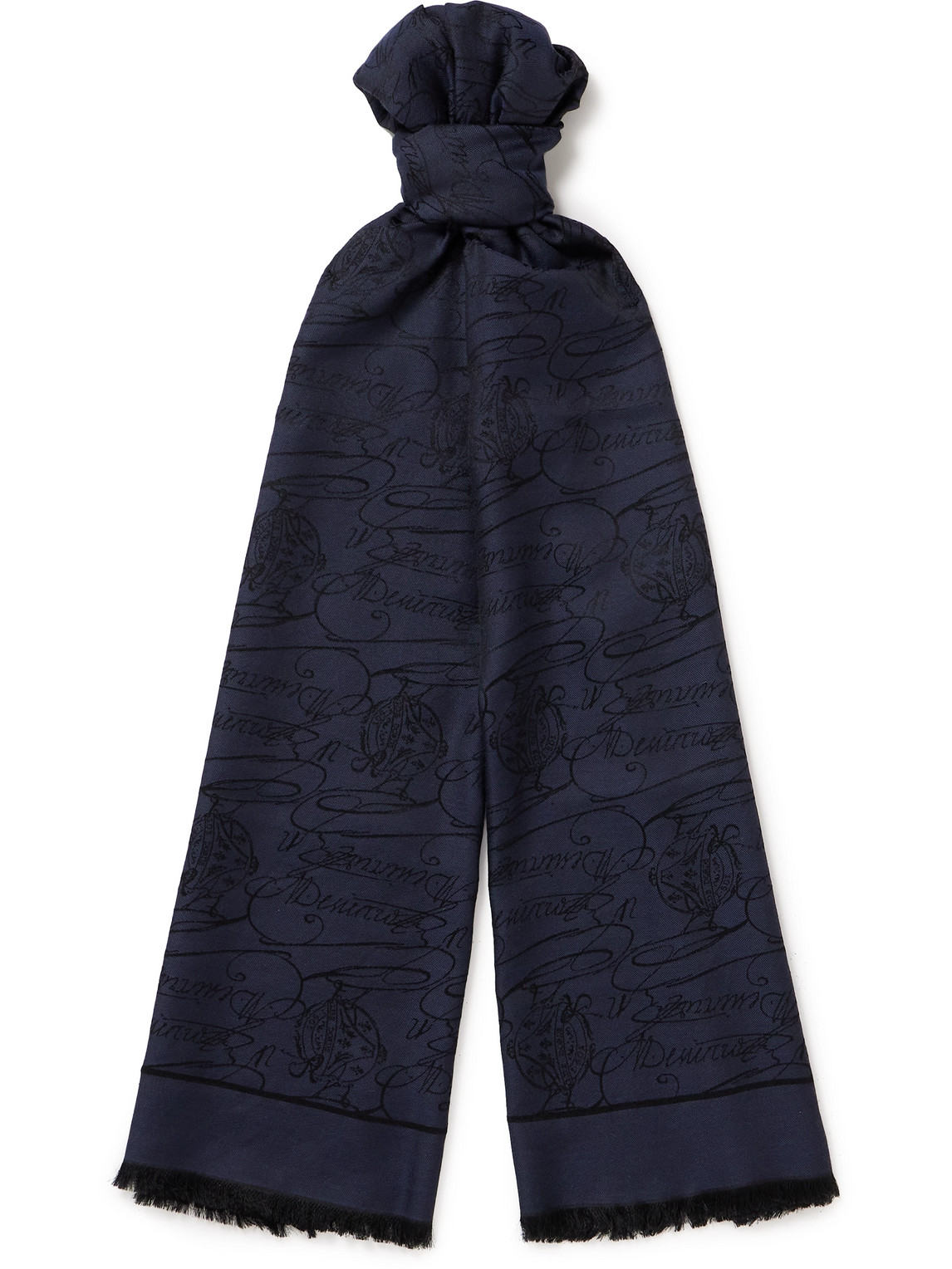 Scritto Arabesque Frayed Mulberry Silk and Cashmere-Blend Jacquard Scarf