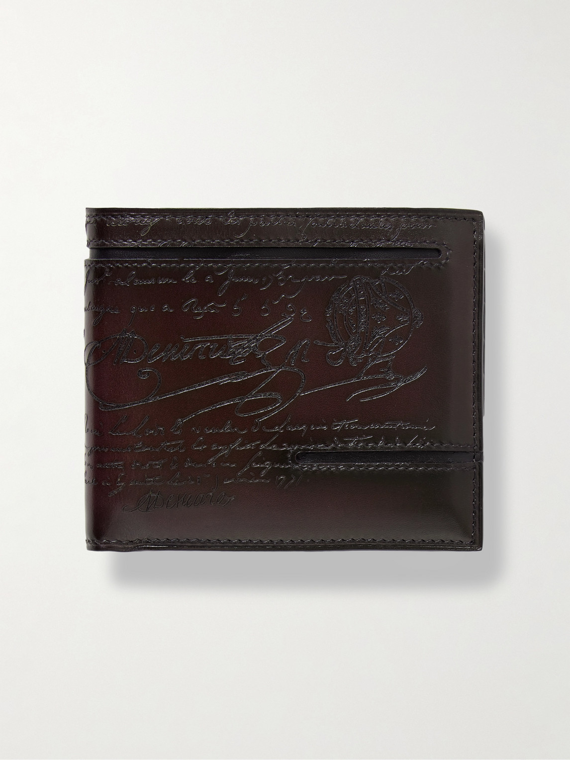 Berluti Makore Neo Taglio Scritto Venezia Leather Billfold Wallet In Brown