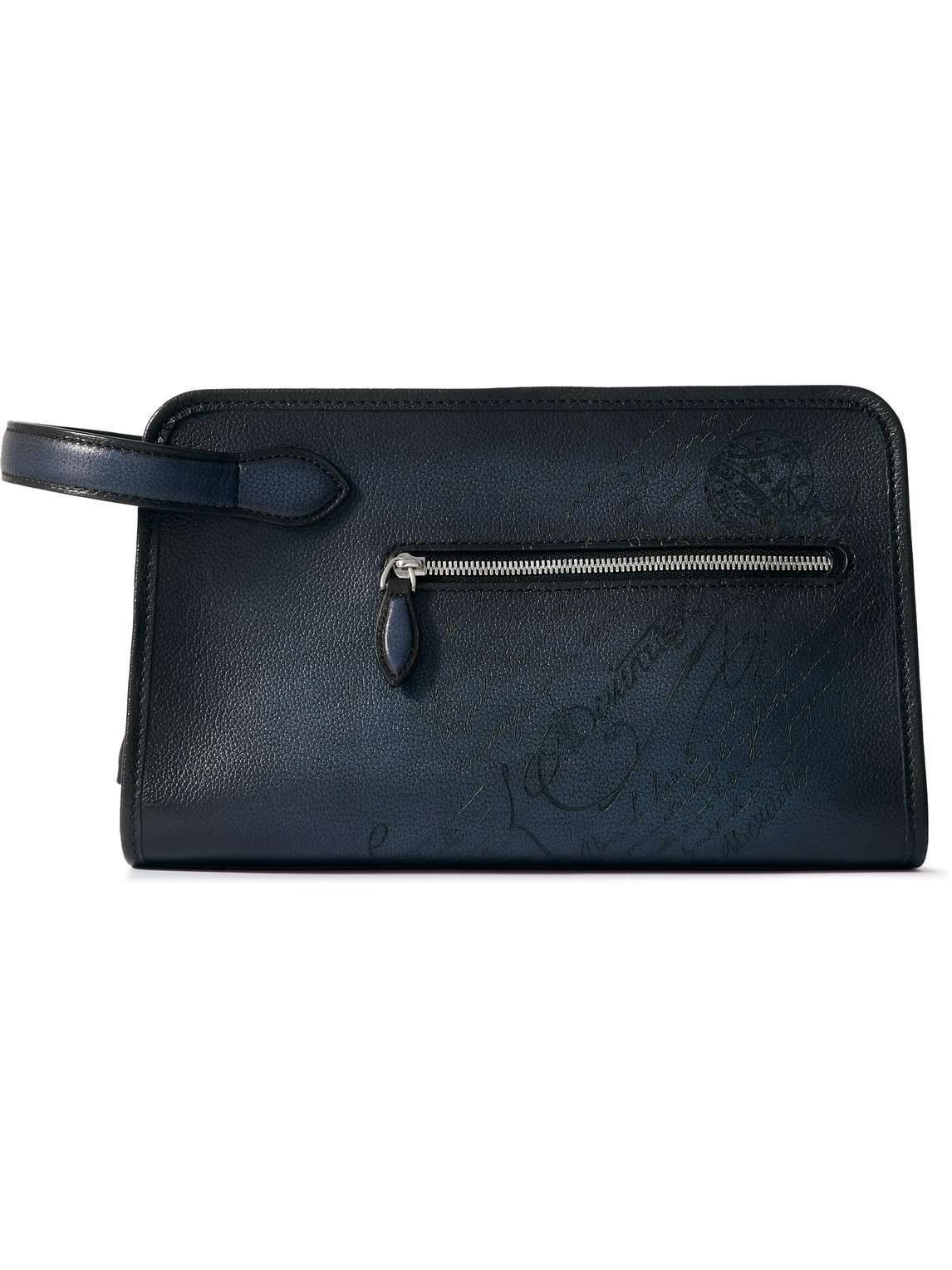 Berluti Morning Scritto Printed Venezia Leather Wash Bag In Blue