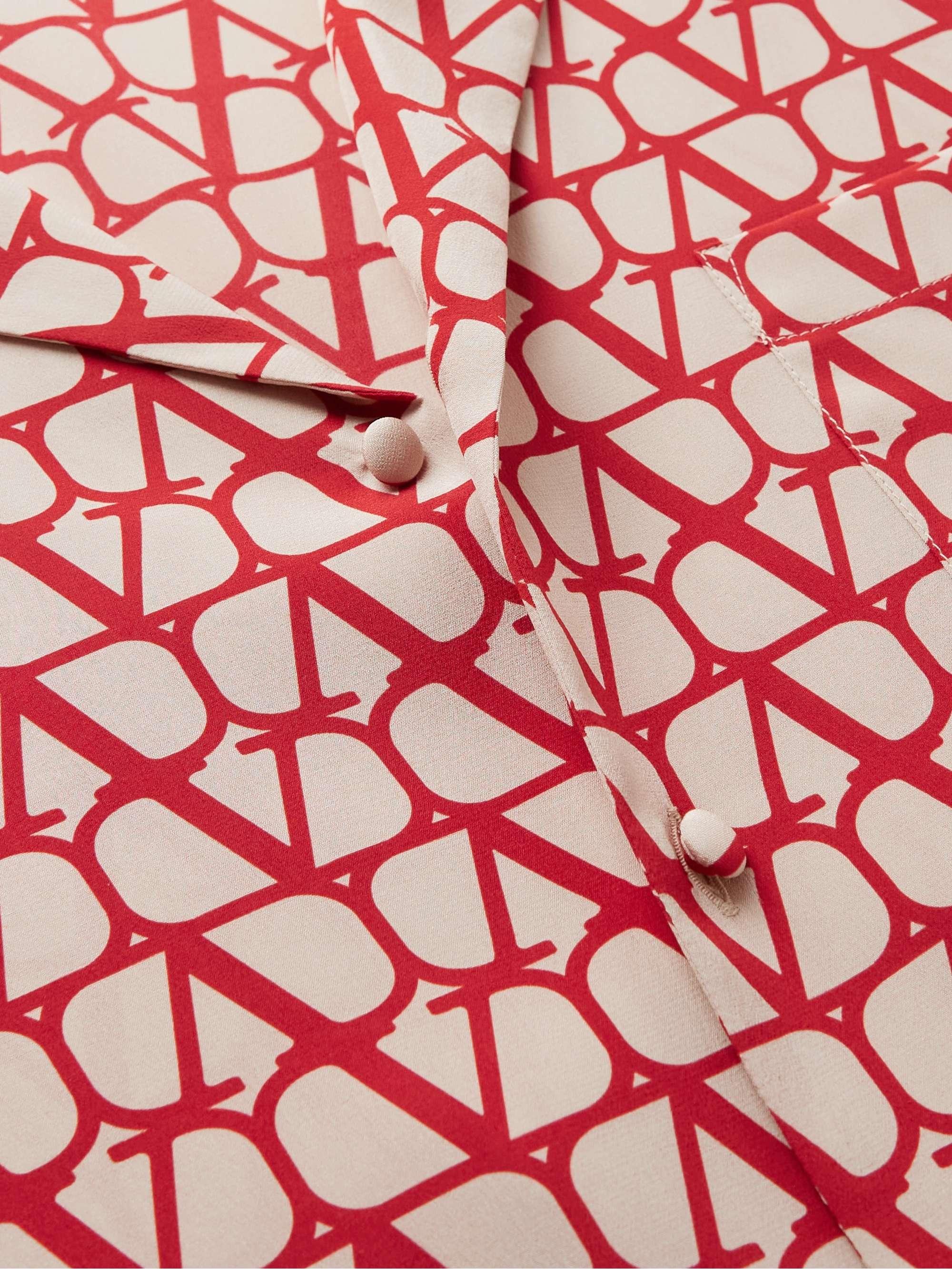 VALENTINO Camp-Collar Logo-Print Silk Crepe de Chine Shirt