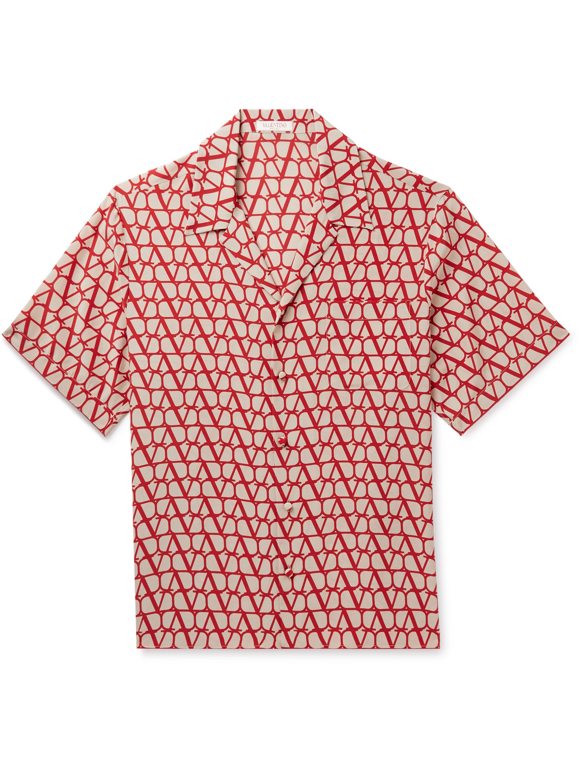 Shop Valentino Camp-collar Logo-print Silk Crepe De Chine Shirt In Red