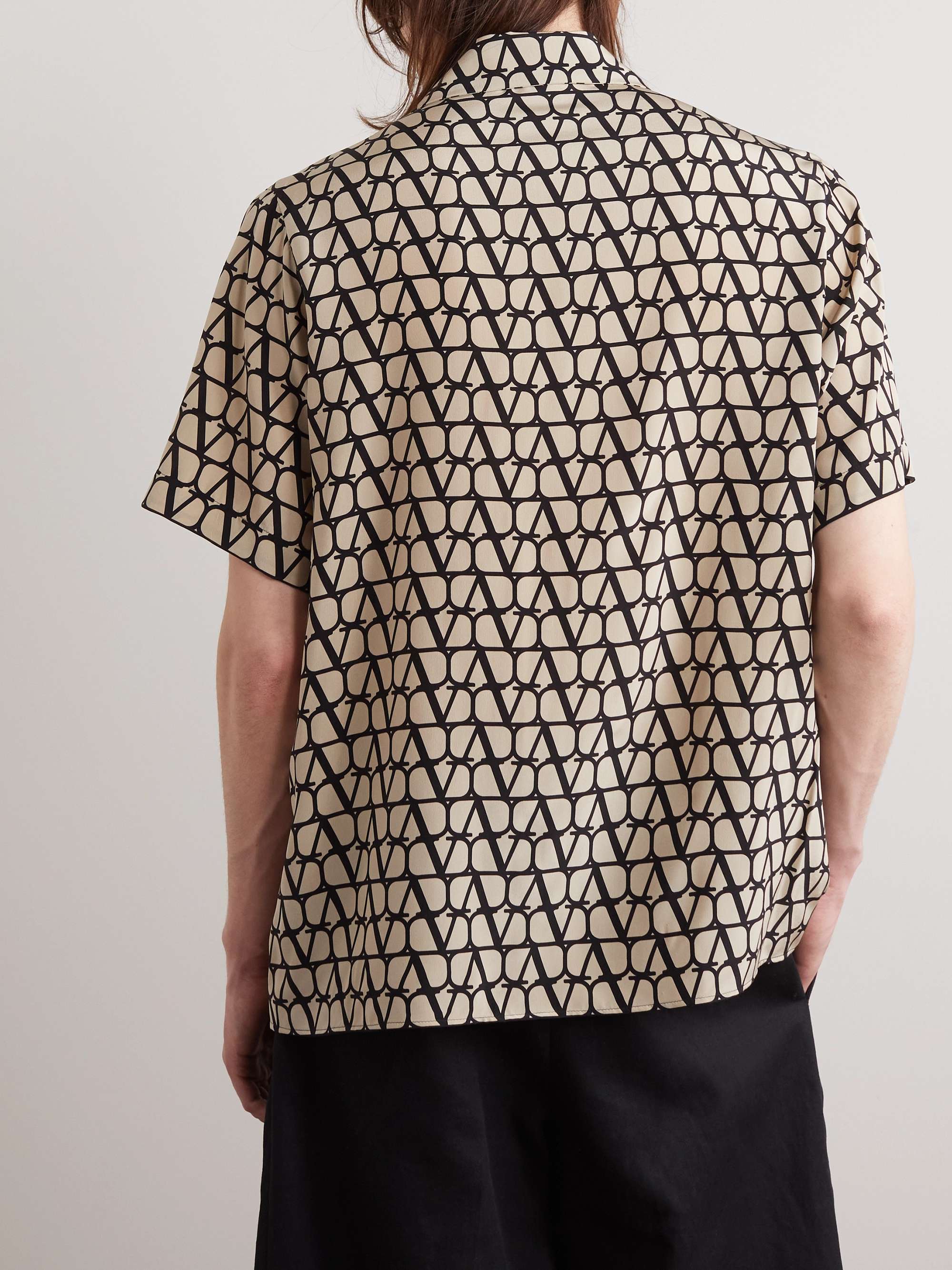 VALENTINO GARAVANI Camp-Collar Logo-Print Silk Crepe de Chine Shirt