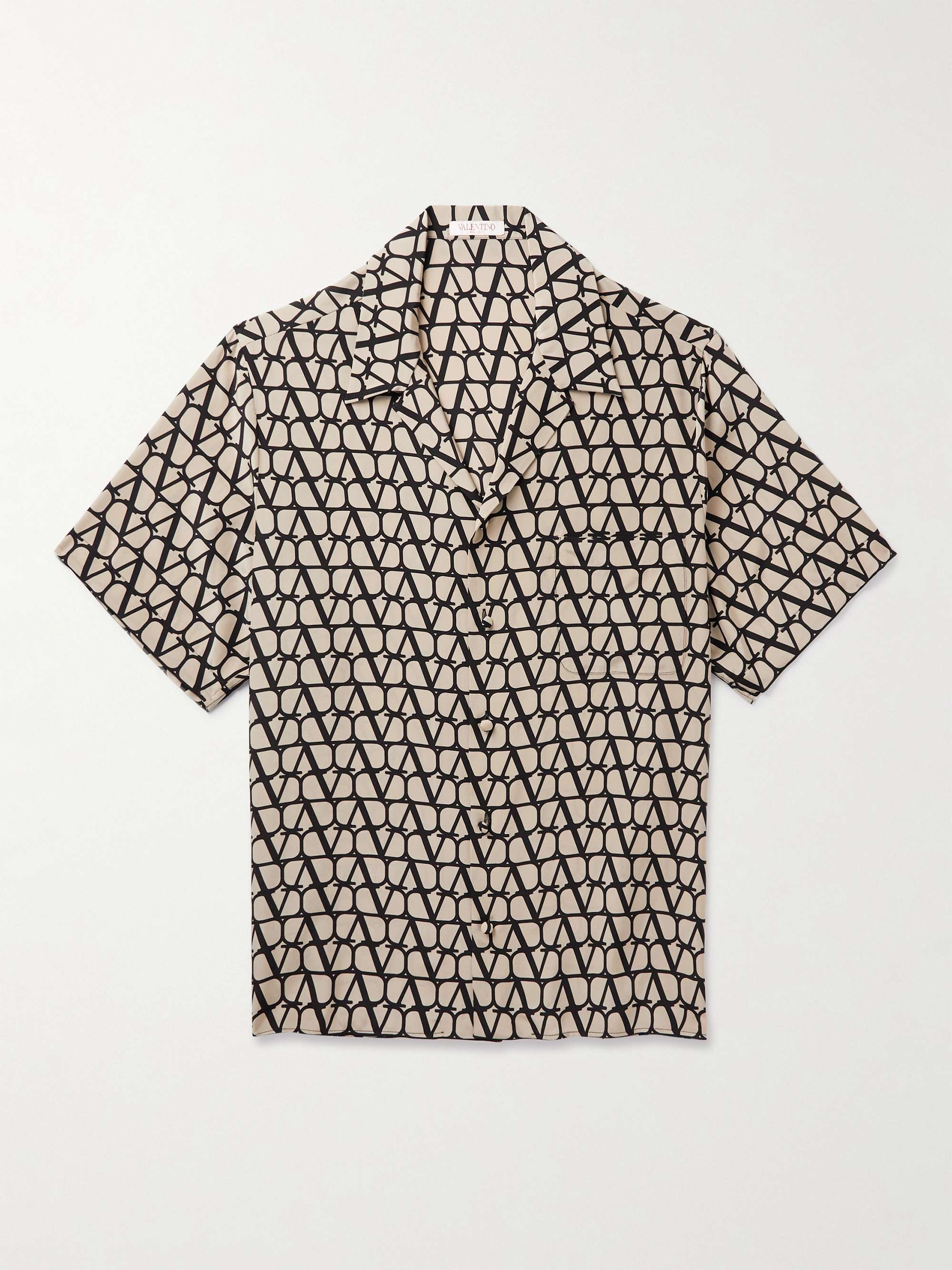 VALENTINO GARAVANI Camp-Collar Logo-Print Silk Crepe de Chine Shirt