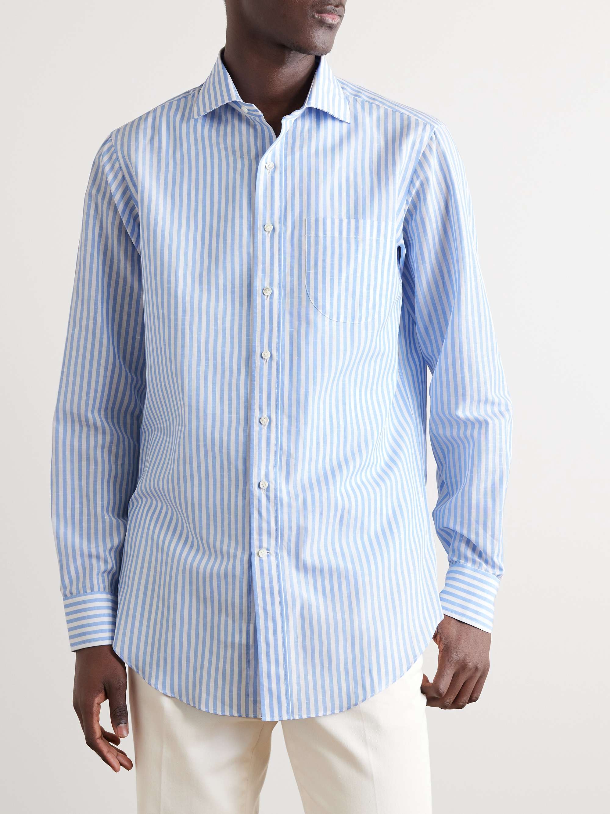 SID MASHBURN Otto Striped Cotton and Linen-Blend Shirt