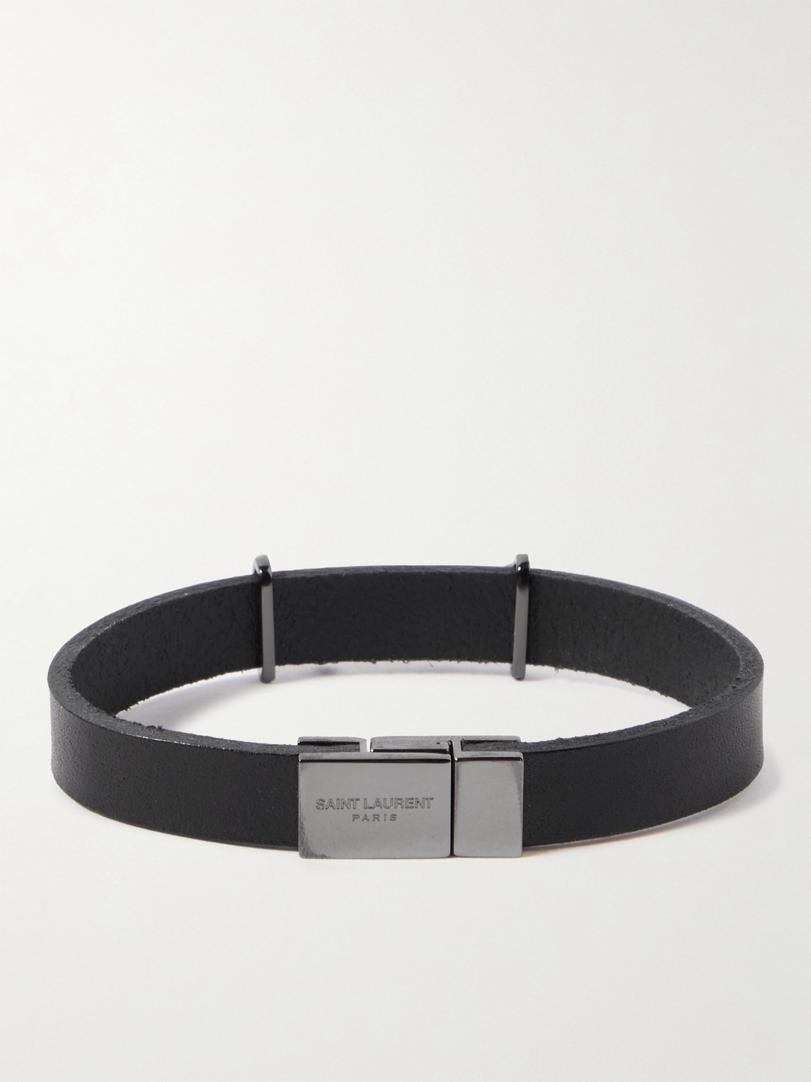 Saint Laurent Opyum Leather And Silver-tone Bracelet In Black