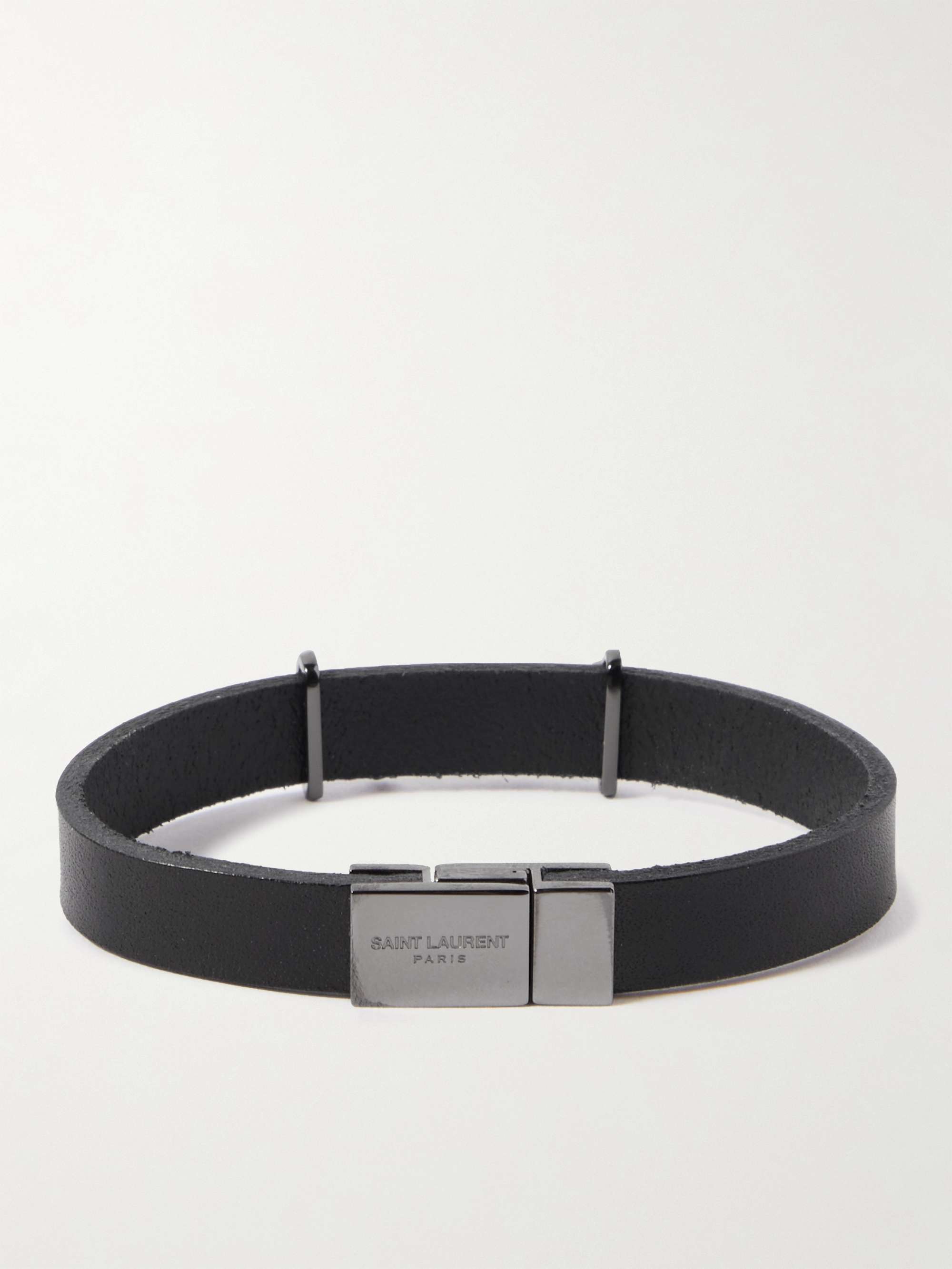 SAINT LAURENT Opyum Leather and Silver-Tone Bracelet