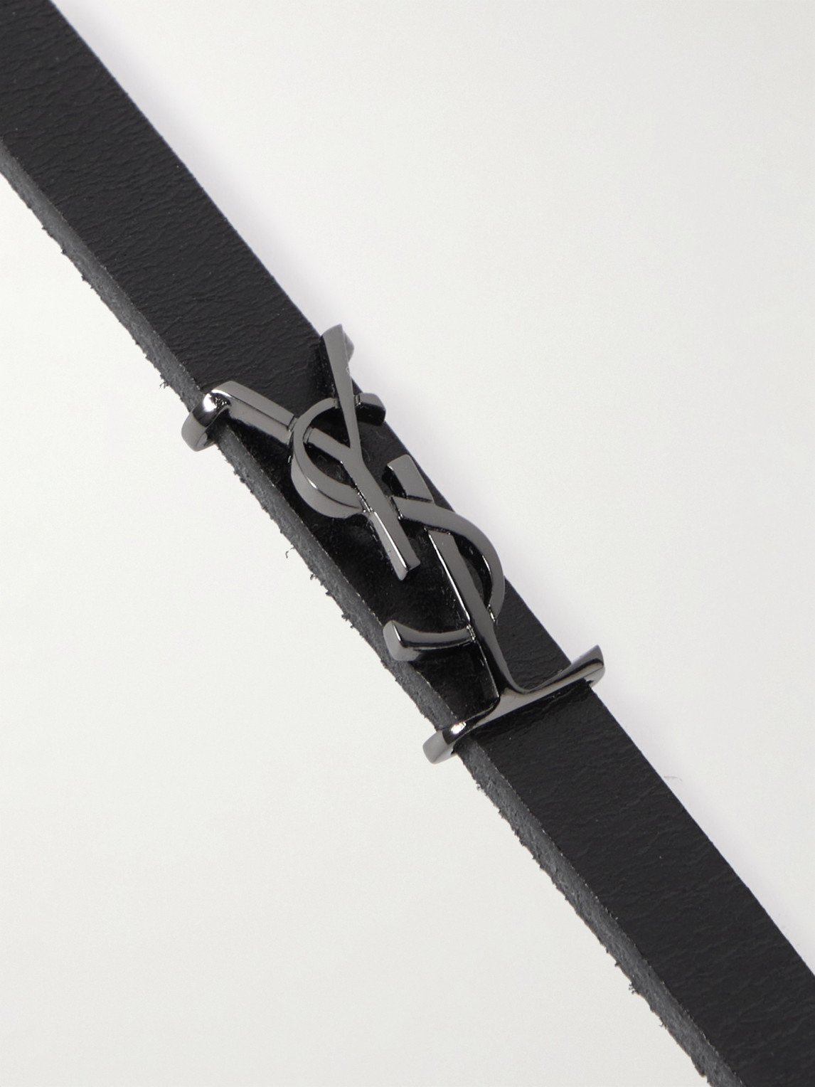 Saint Laurent Opyum Leather And Silver-tone Bracelet In Black