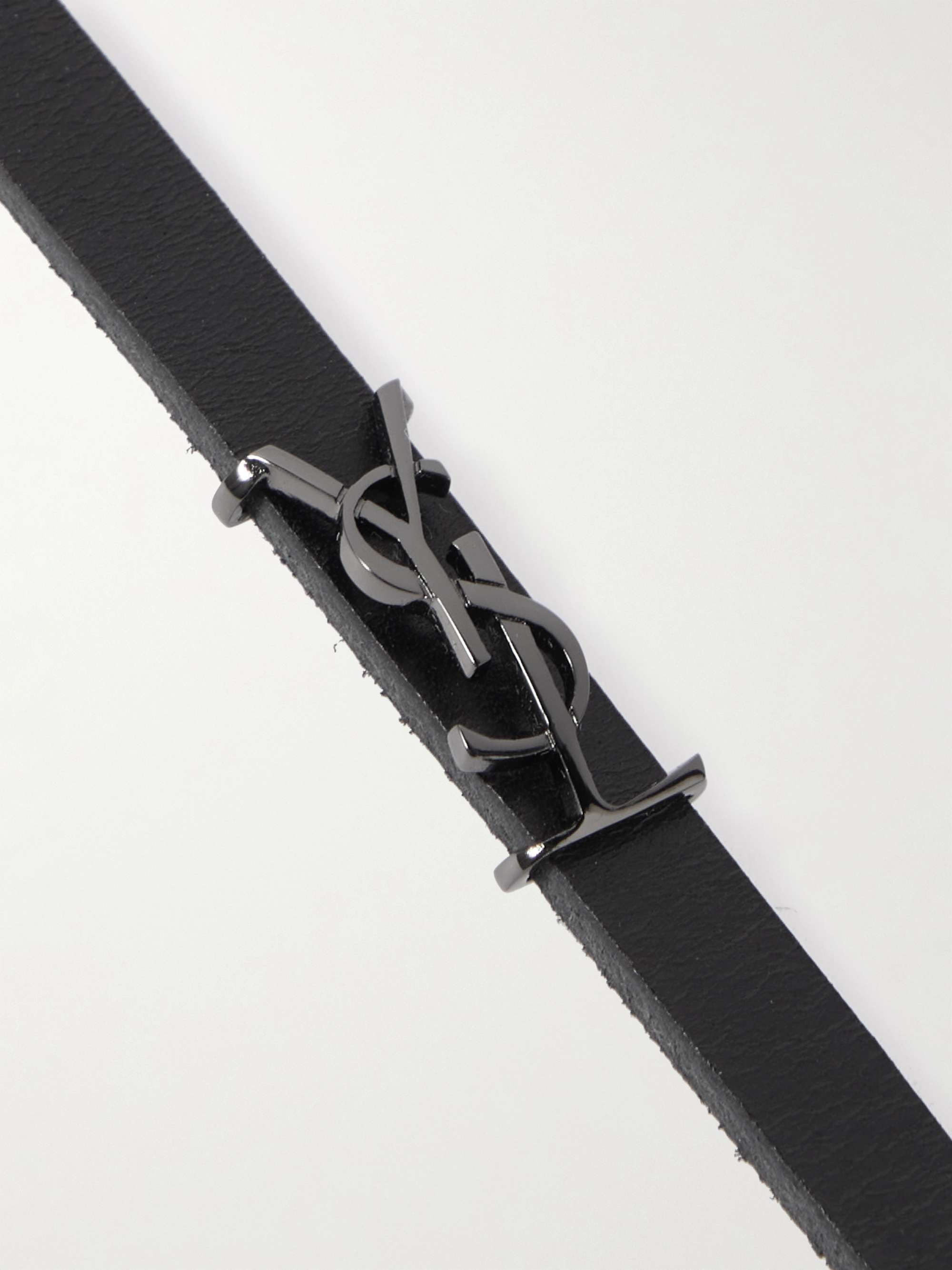 SAINT LAURENT Opyum Leather and Silver-Tone Bracelet