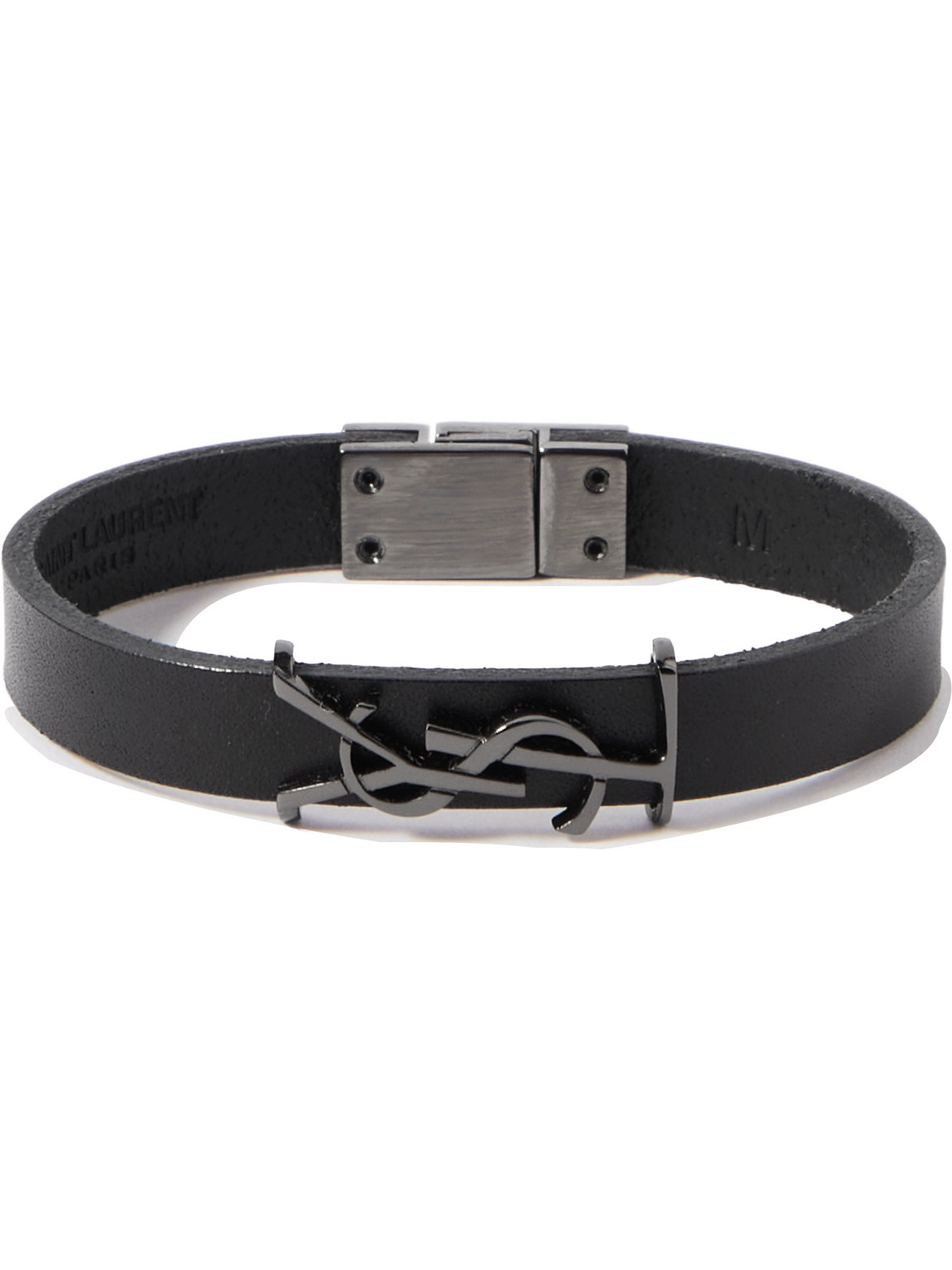 Saint Laurent Opyum Leather And Silver-tone Bracelet In Black