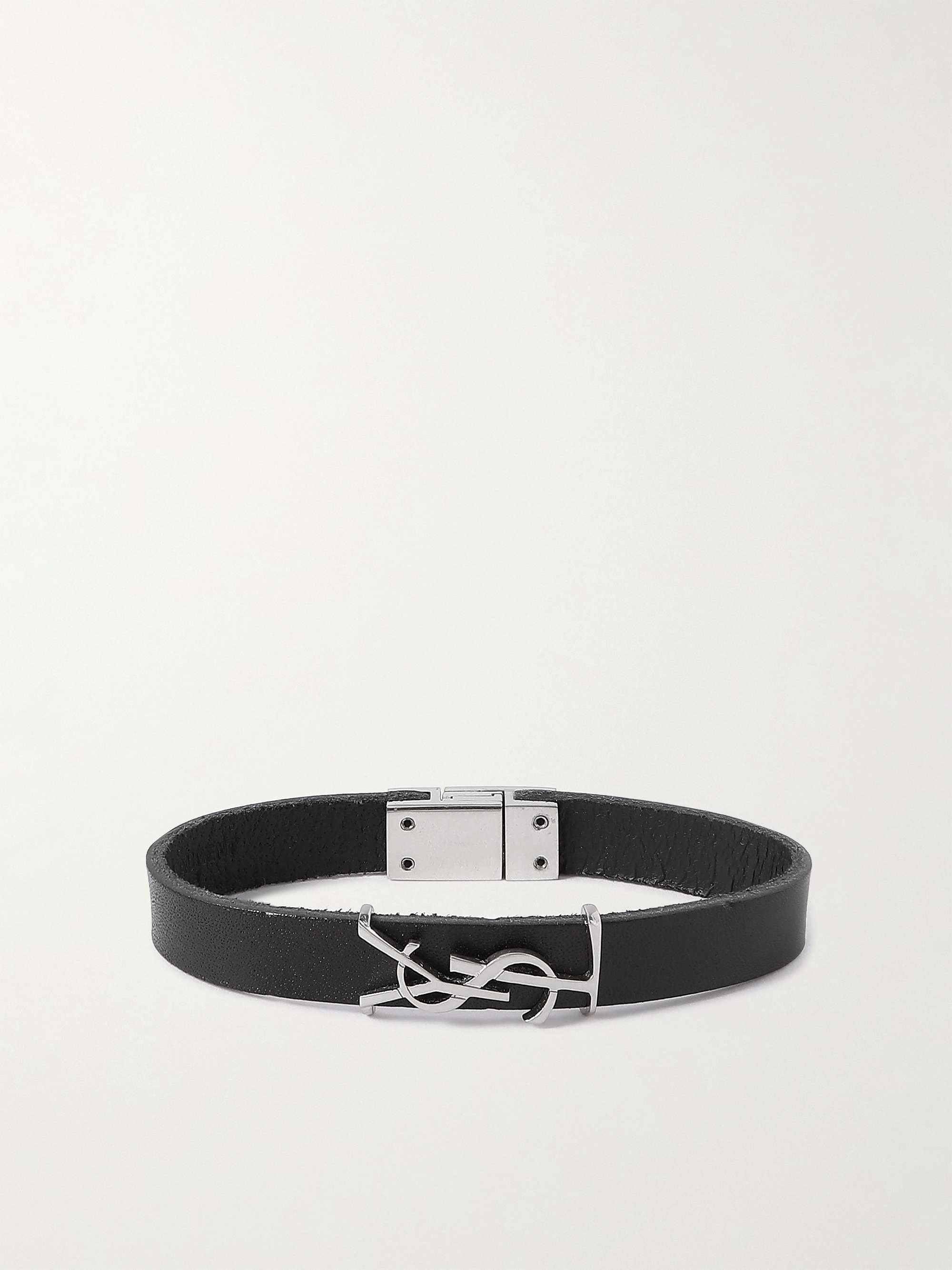 SAINT LAURENT Opyum Leather and Silver-Tone Bracelet for Men