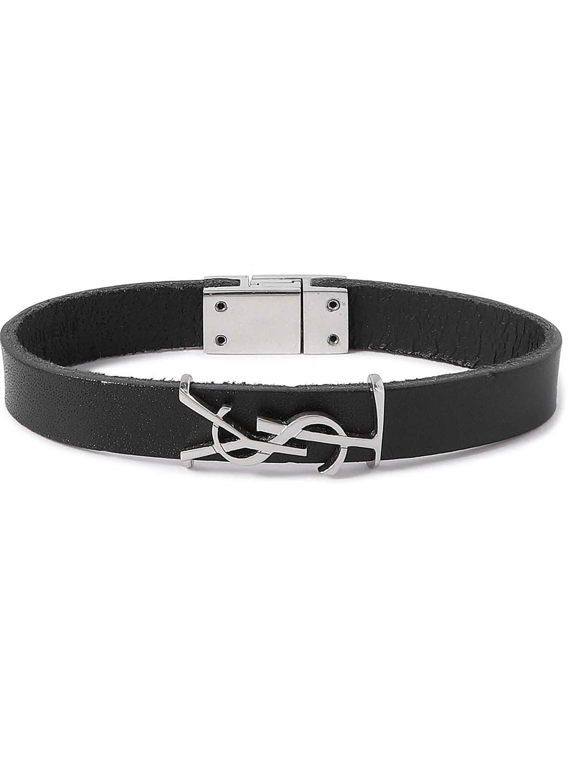 Saint Laurent Opyum Leather And Silver-tone Bracelet In Black