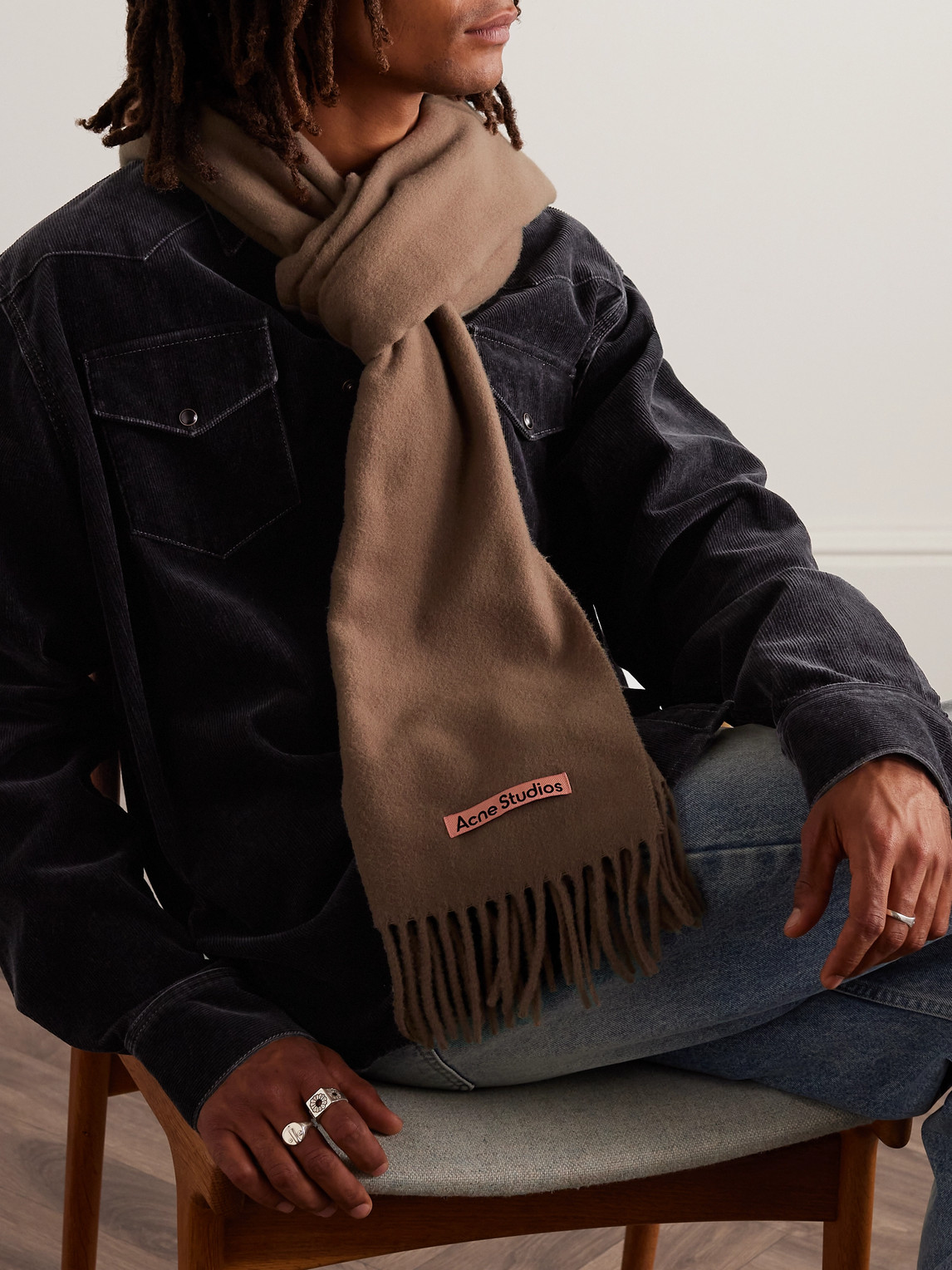 Shop Acne Studios Canada Fringed Wool Scarf In Brown