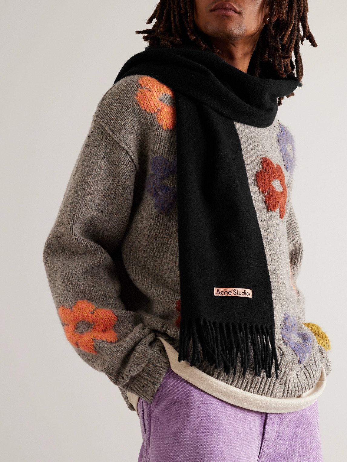 Shop Acne Studios Canada Fringed Wool Scarf In Black