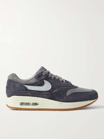 NIKE Air Max 1 Leather-Trimmed Suede and Canvas Sneakers